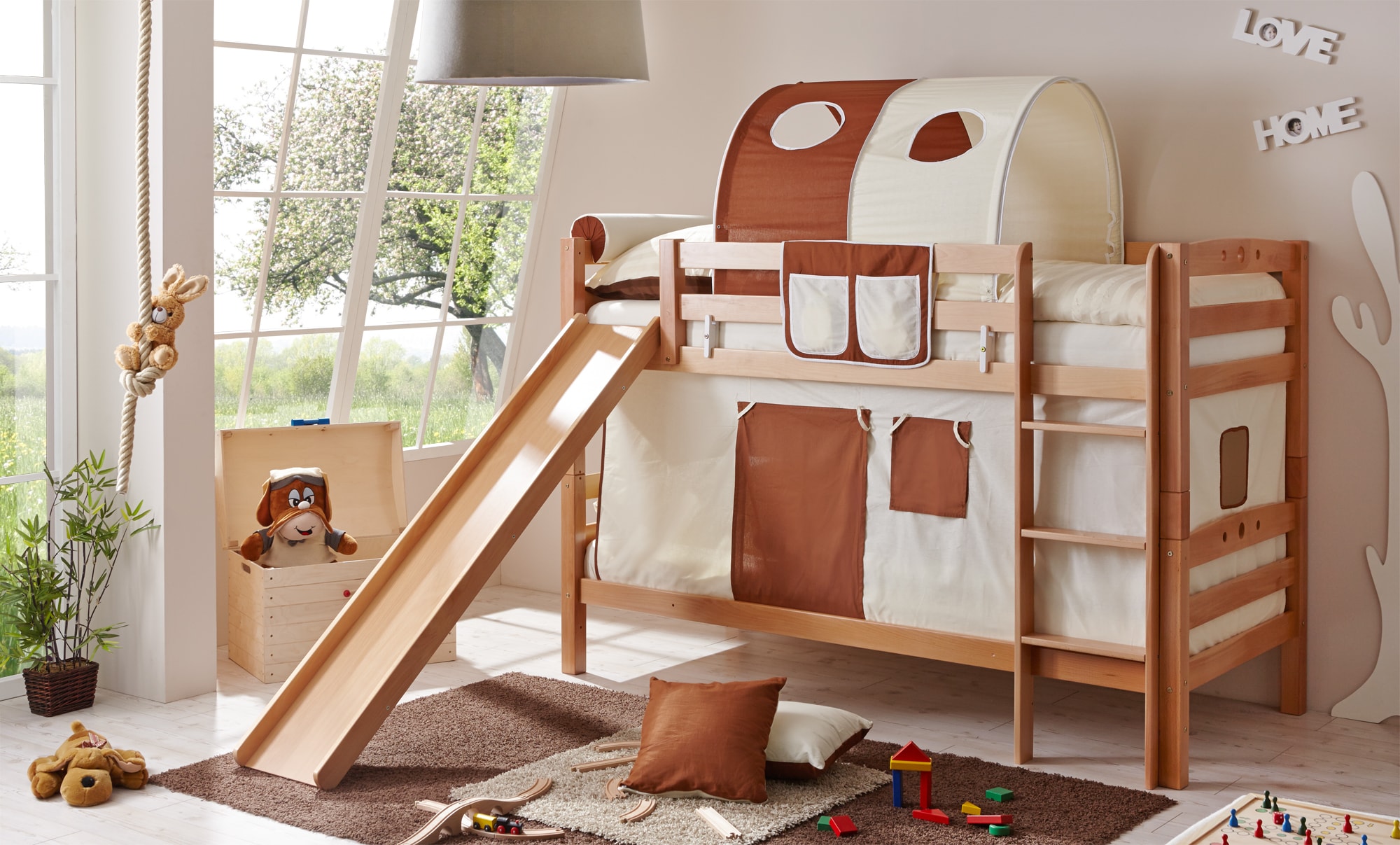 TiCAA Etagenbett mit Rutsche "Lupo" Buche Natur - Bild 1