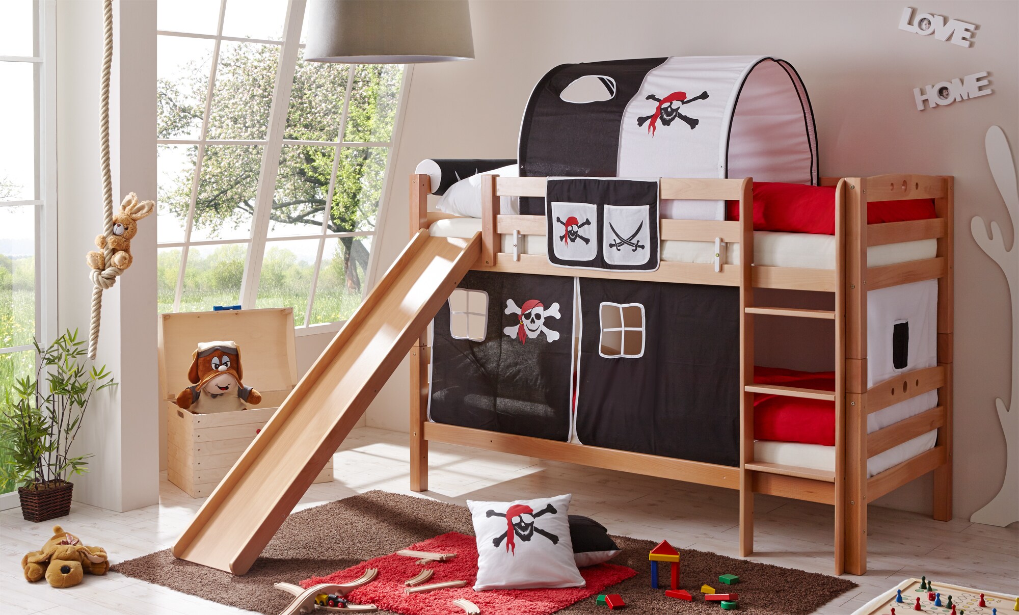 TiCAA Etagenbett mit Rutsche "Lupo" Buche Natur Motiv - Bild 1