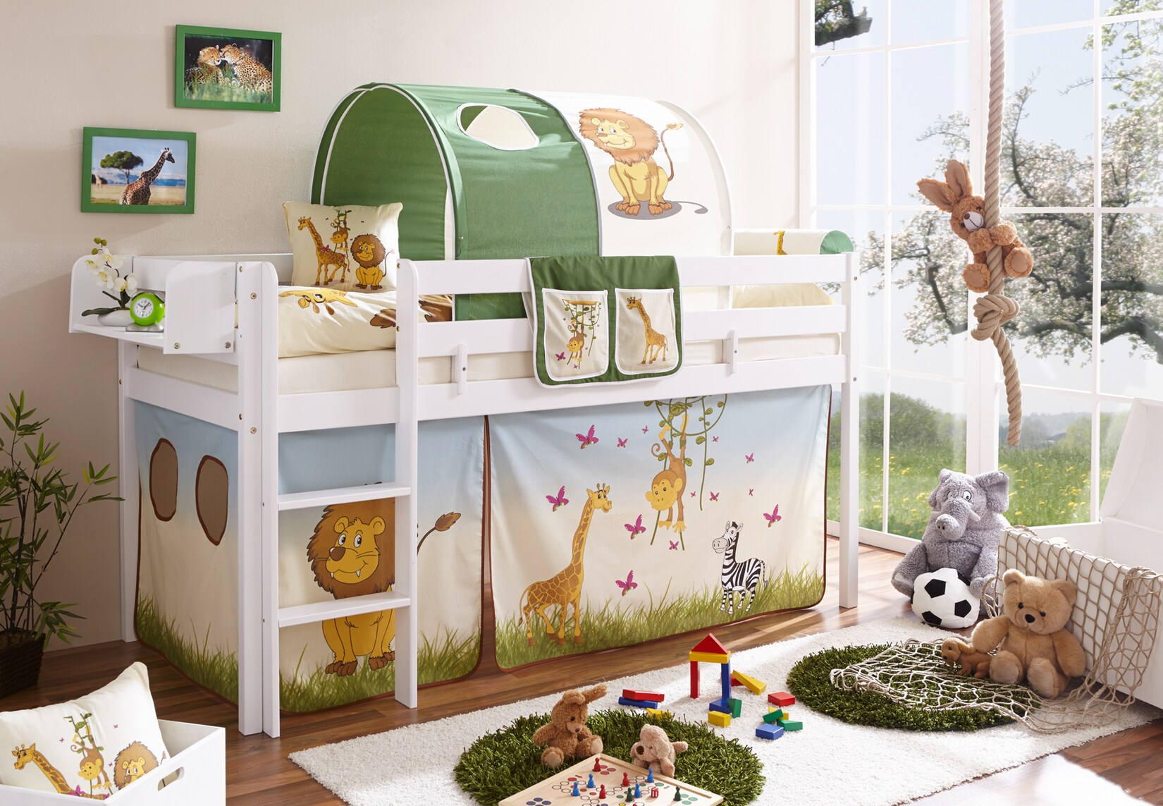 TiCAA Hochbett „Malte“ Kiefer Weiß Motiv | 04251105902829