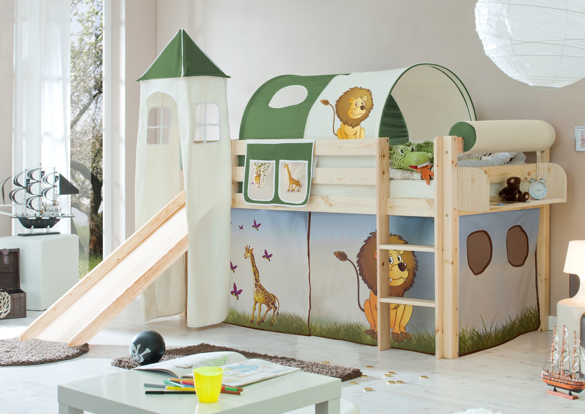 TiCAA Rutschbett mit Turm "Kasper" Kiefer Natur Motiv - Bild 1