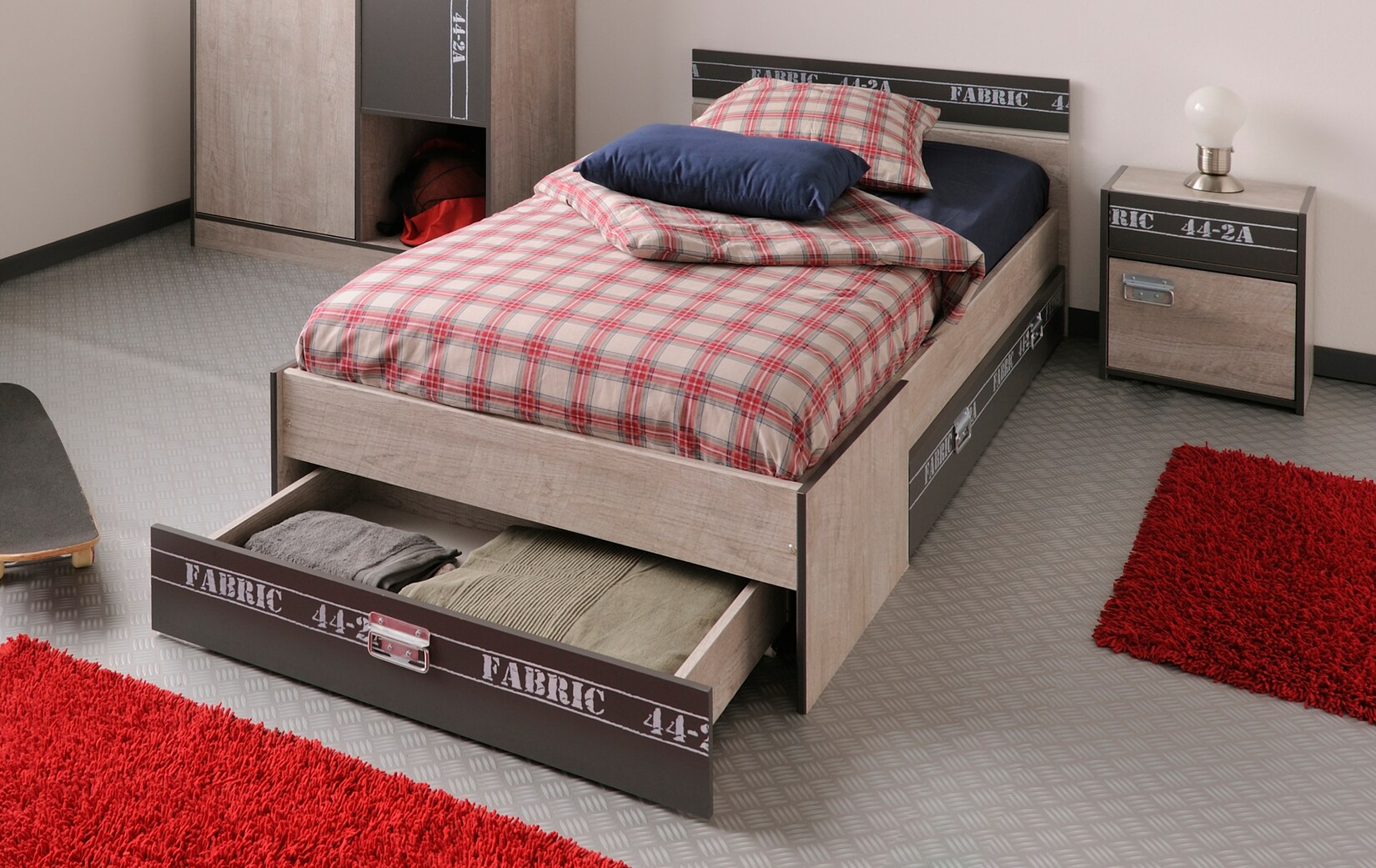 Parisot Bett mit Schubkästen und Nako „Fabric 3“ Esche-grau | 04251105906391