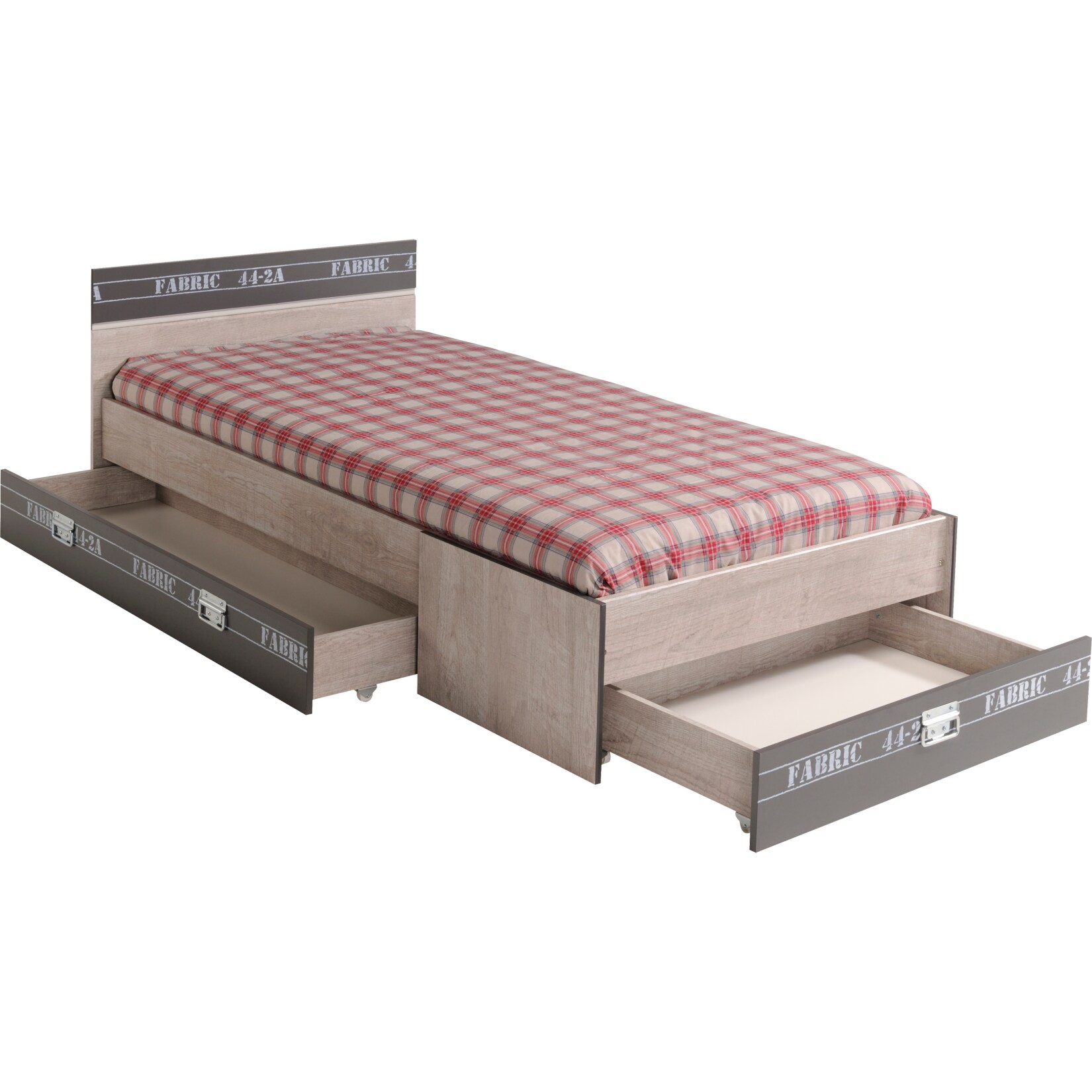 Parisot Einzelbett mit drei Schubkästen „Fabric“ Esche-grau | 04251105906407