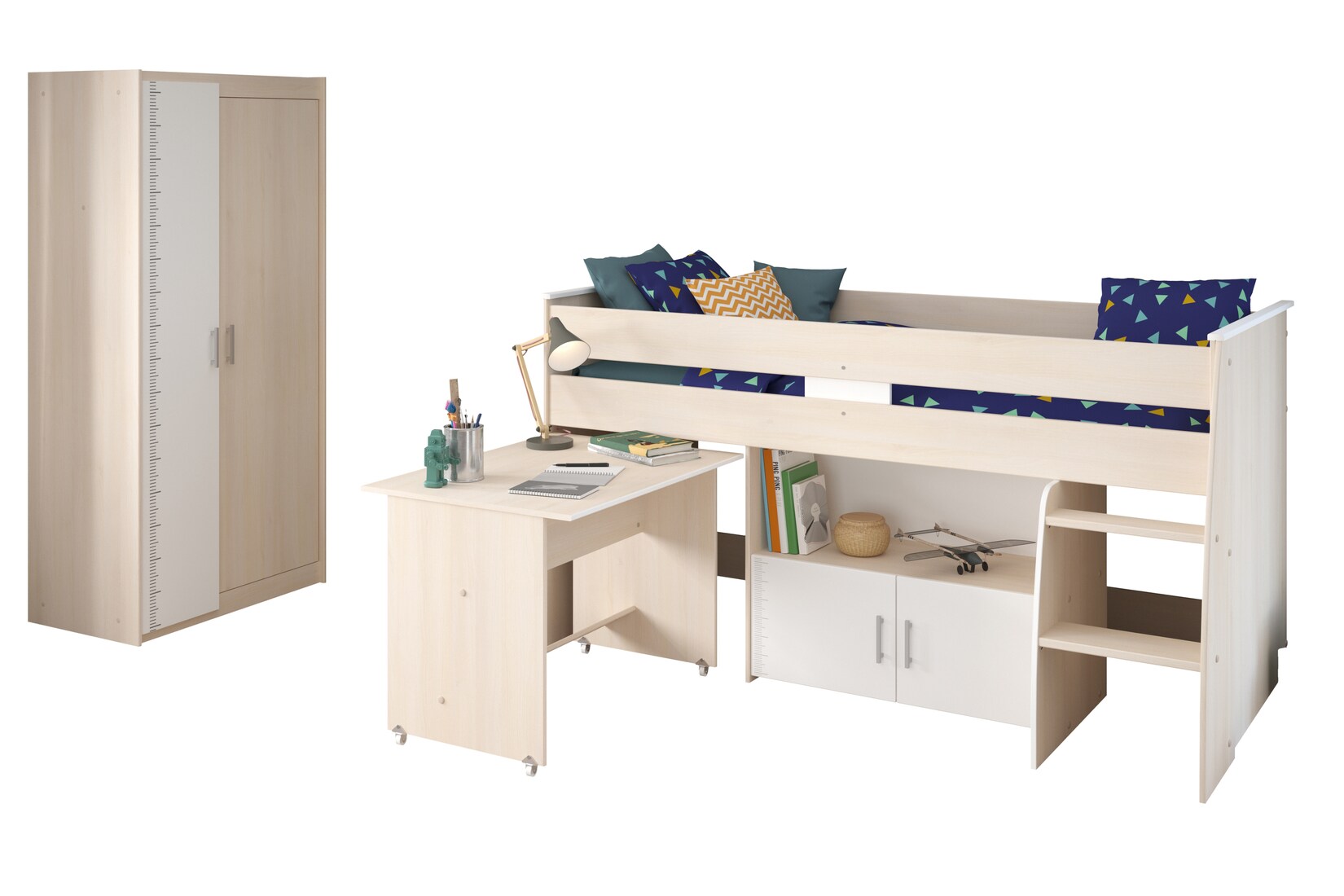 Parisot Multifunktionsbett mit Kleiderschrank "Charly 5" Akazie-Weiß