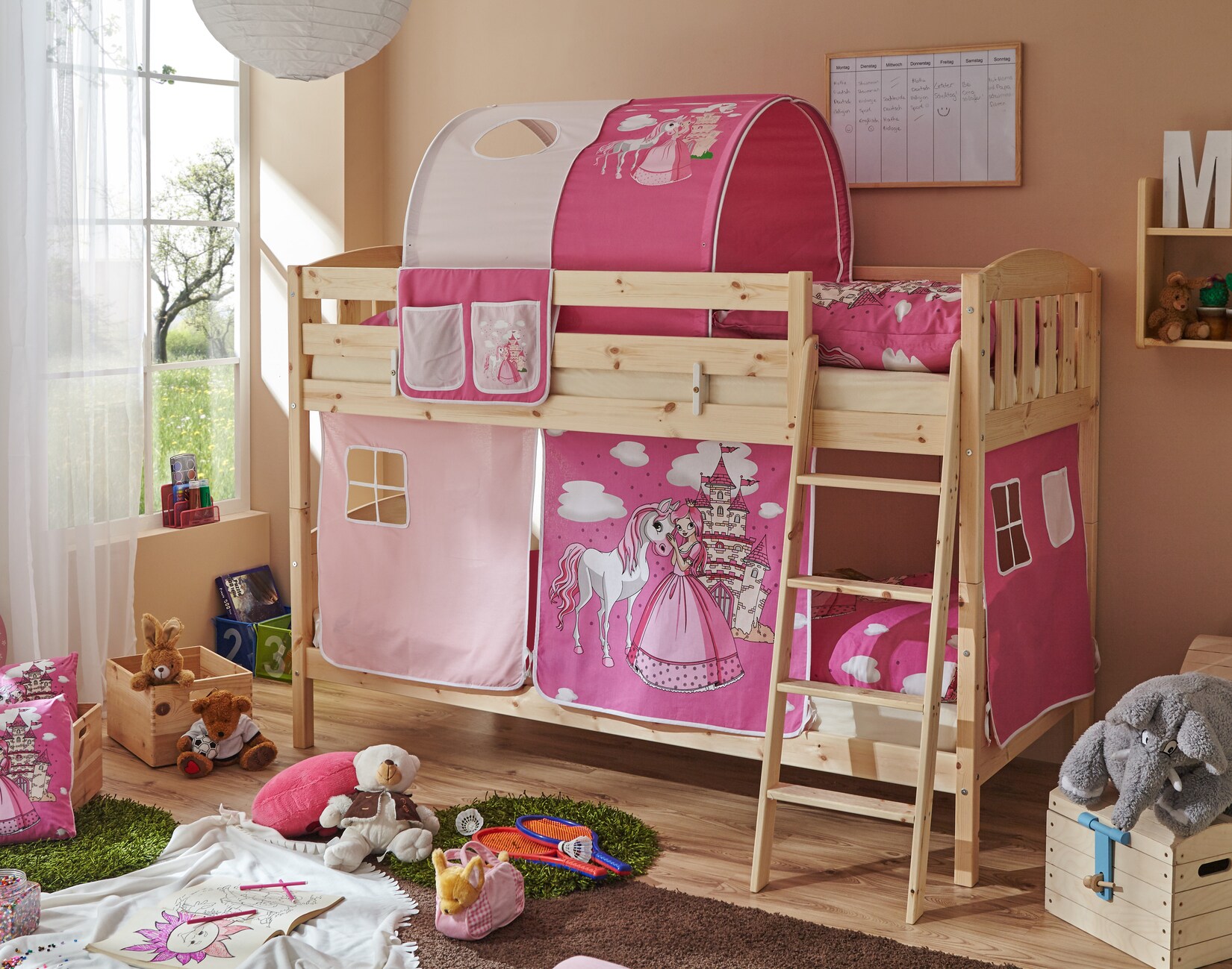 TiCAA Etagenbett Erni Country-V Kiefer Natur Motiv
