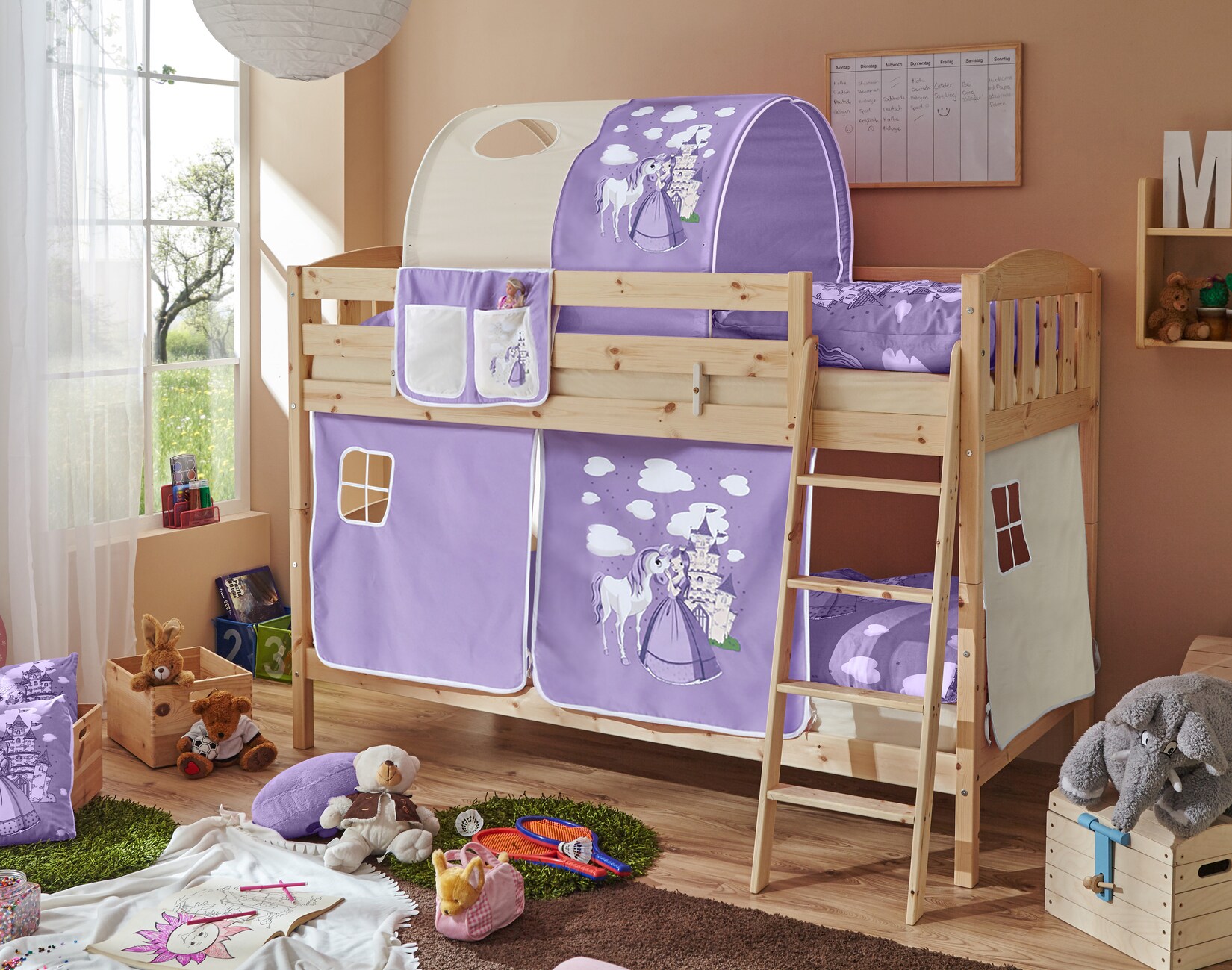 TiCAA Etagenbett Erni Country-V Kiefer Natur Motiv