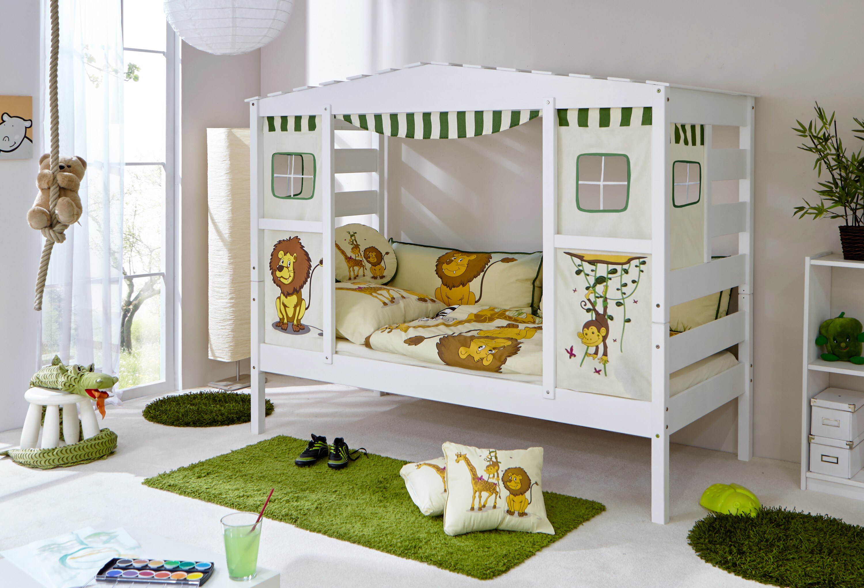 TiCAA Hausbett mit Bettkasten "Safari" Kiefer Wei&szlig; - Bild 1