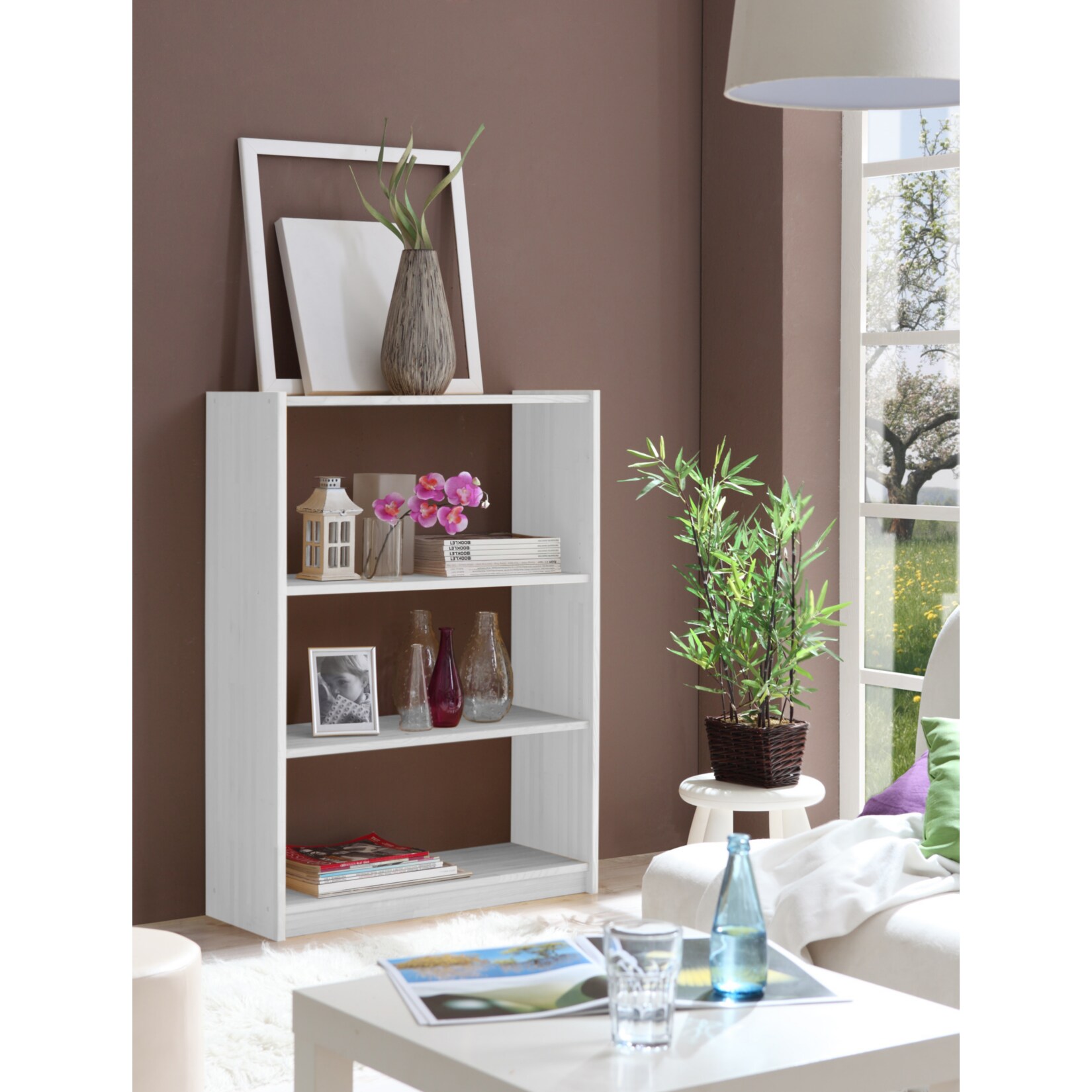 TiCAA Standregal Bücherregal Kiefer Weiß, verschied. Größen | 04251105926214