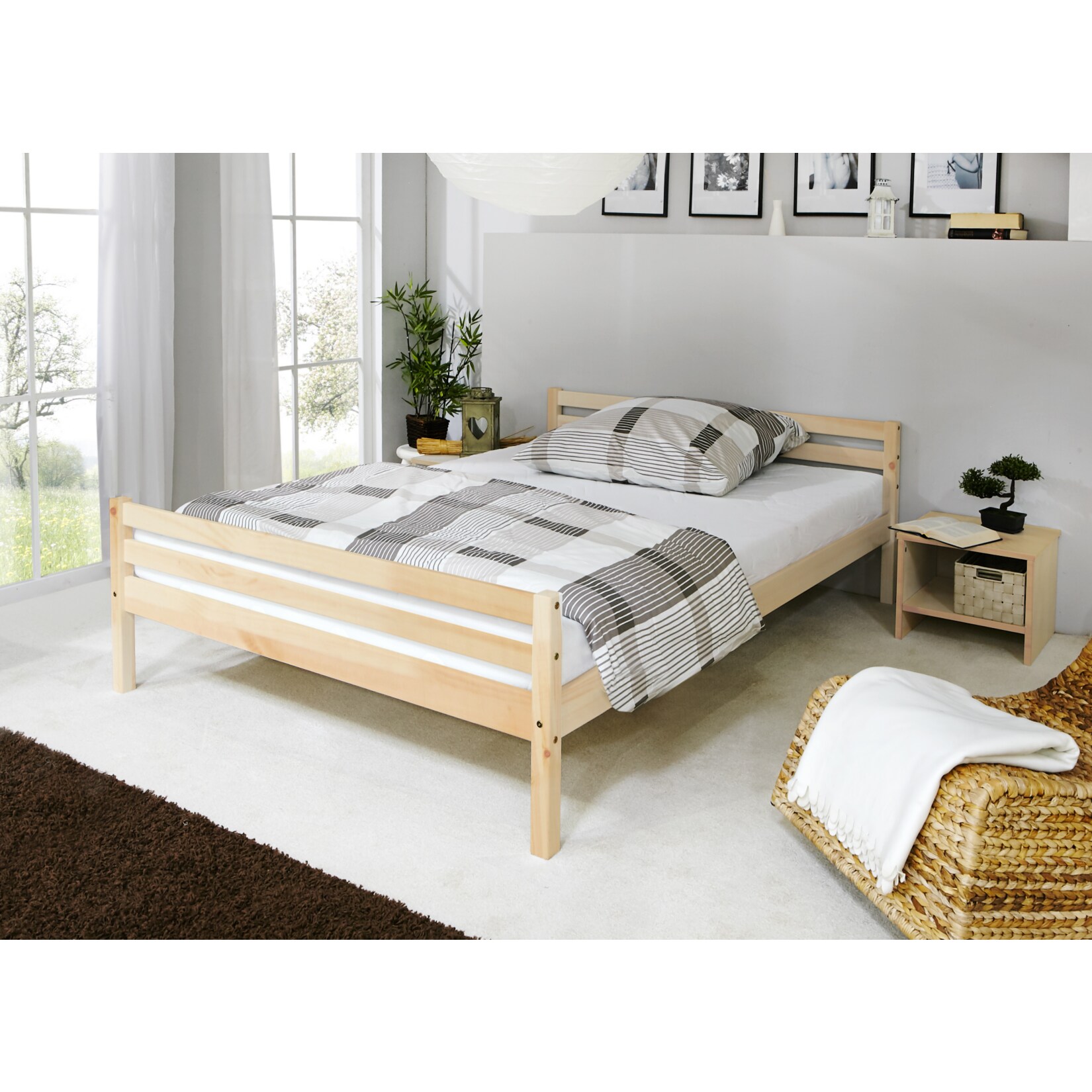 TiCAA Einzelbett Doppelbett Nadine 140x200 Kiefer - Bild 1