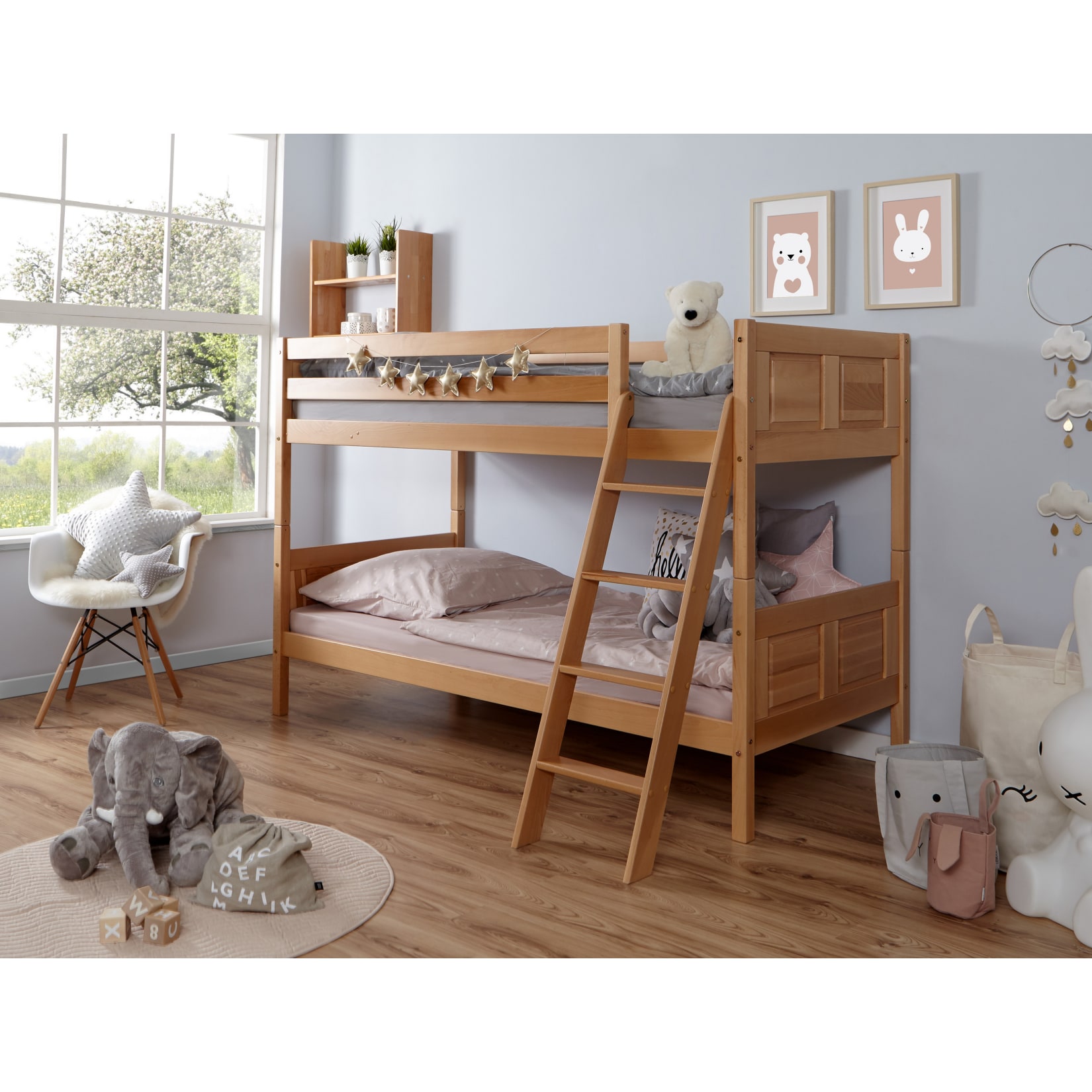 TiCAA Etagenbett "Erni" Country Buche Natur - Bild 1