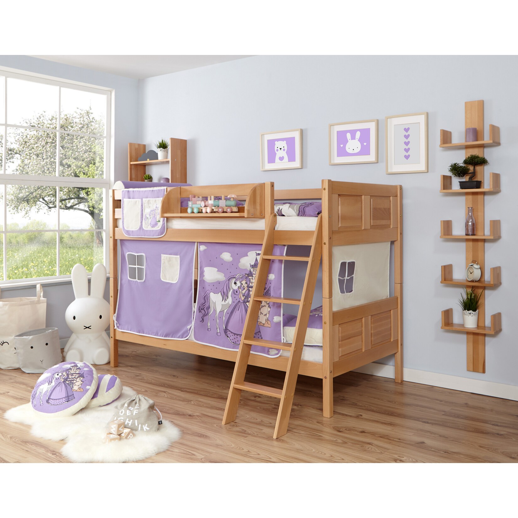 TiCAA Etagenbett "Erni" Country Buche Natur