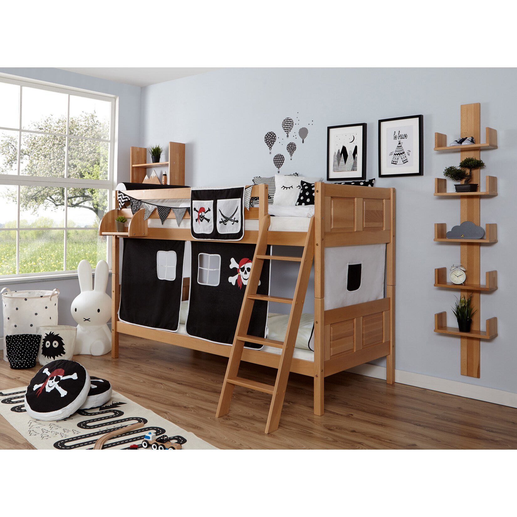 TiCAA Etagenbett "Erni" Country Buche Natur