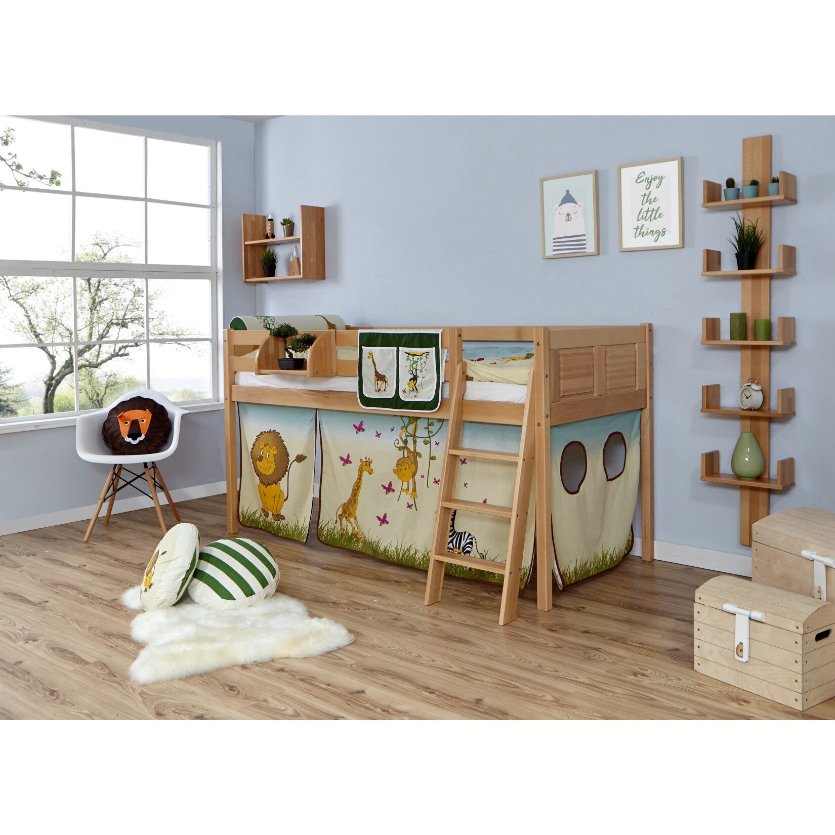 TiCAA Hochbett "Eric" Country Buche Natur