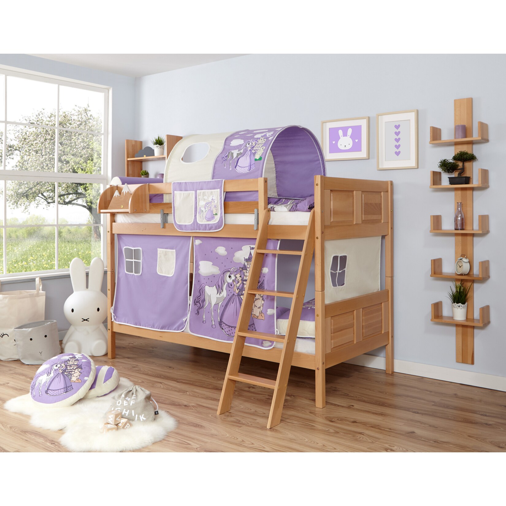 TiCAA Etagenbett "Erni" Country Buche Natur
