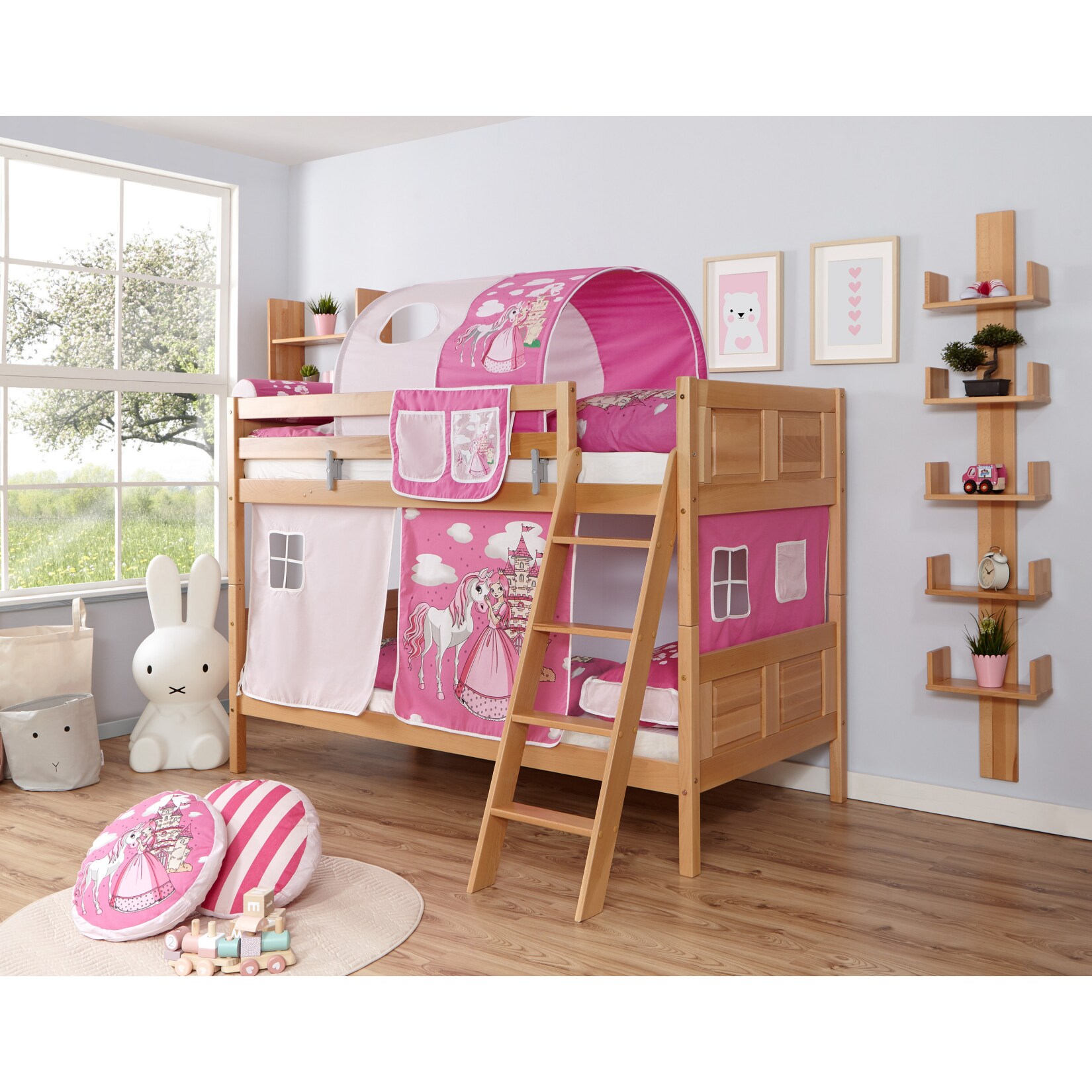TiCAA Etagenbett "Erni" Country Buche Natur