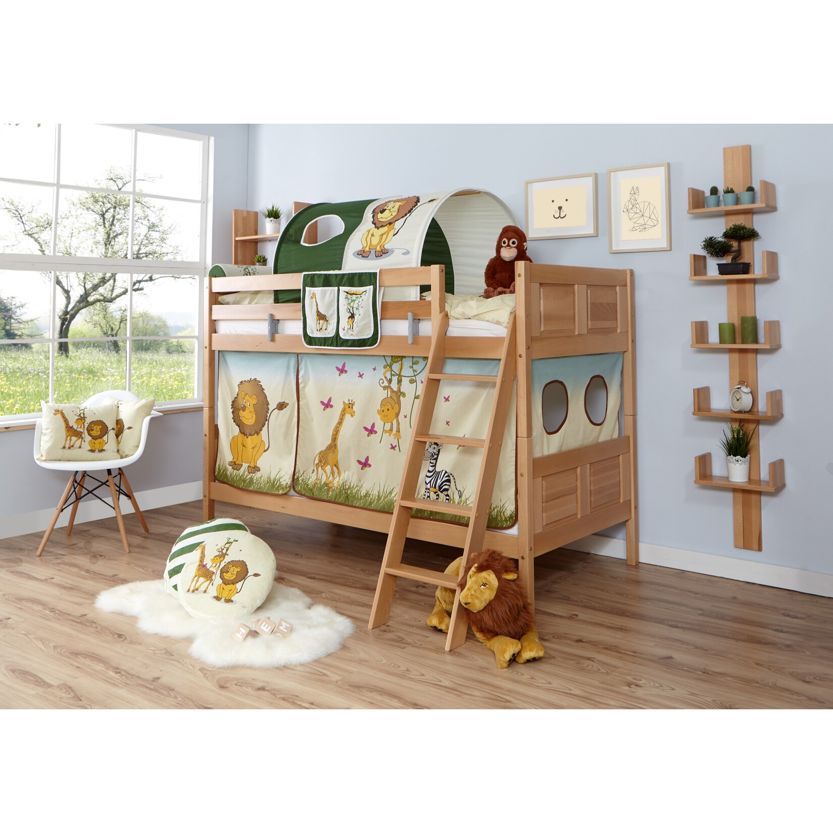 TiCAA Etagenbett "Erni" Country Buche Natur