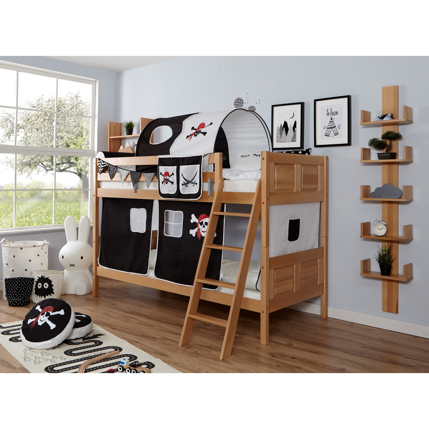 TiCAA Etagenbett "Erni" Country Buche Natur