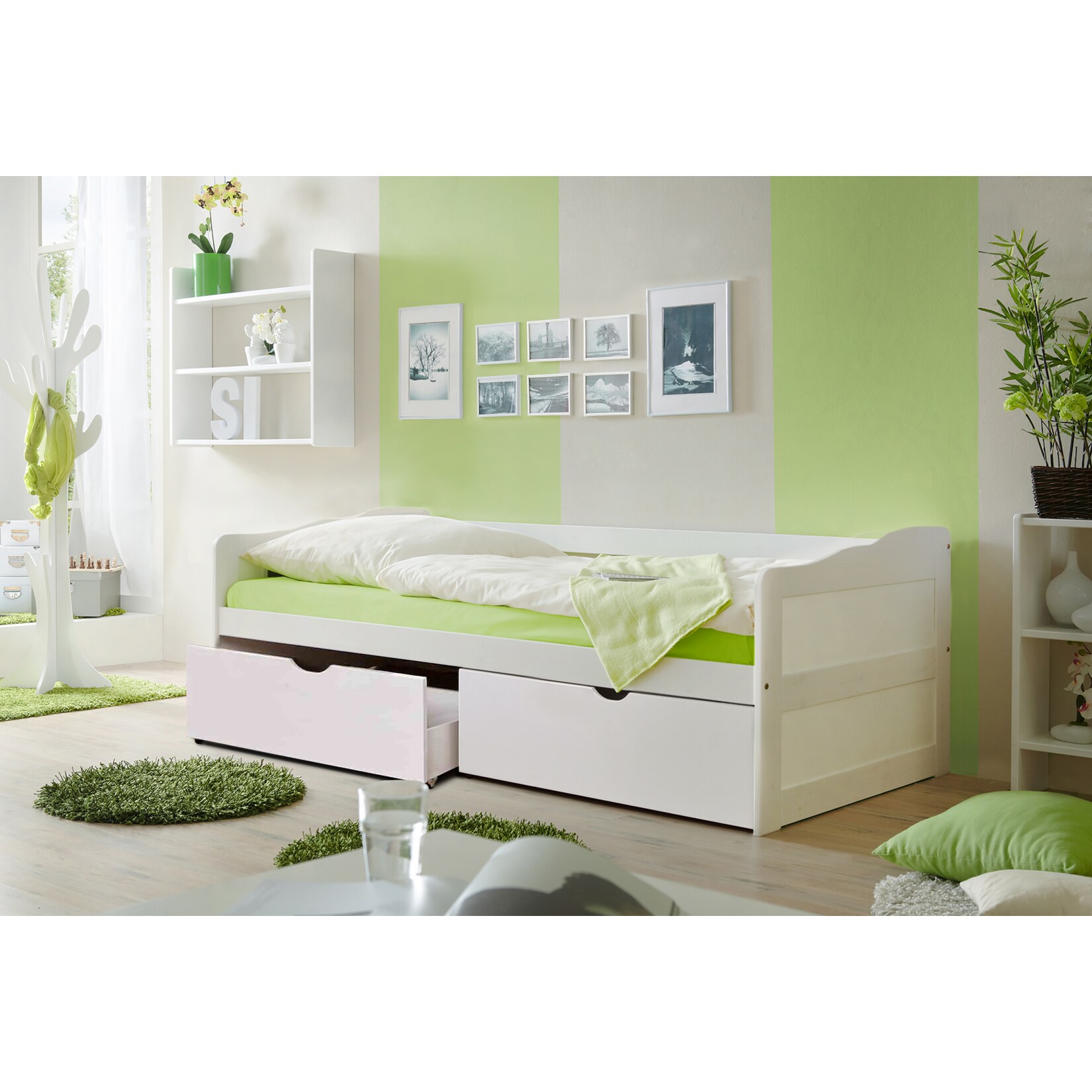 TiCAA Sofabett Funktionsbett Gästebett Melanie Kiefer Weiß inkl. Matratze und Rollrost | 04251105942290
