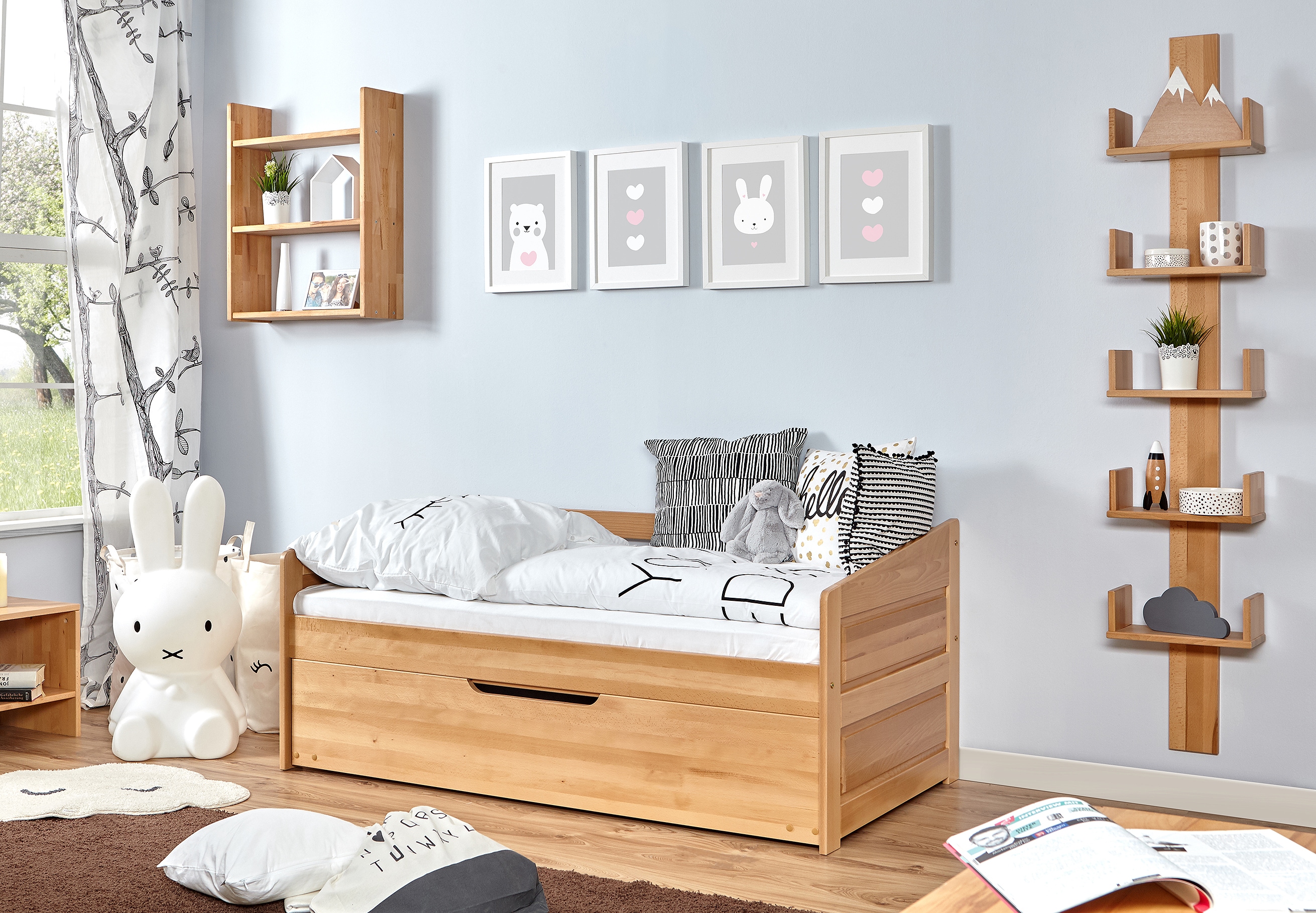 TiCAA Sofabett MINI Micki 80x160 Buche Natur Komplett Set - Bild 1