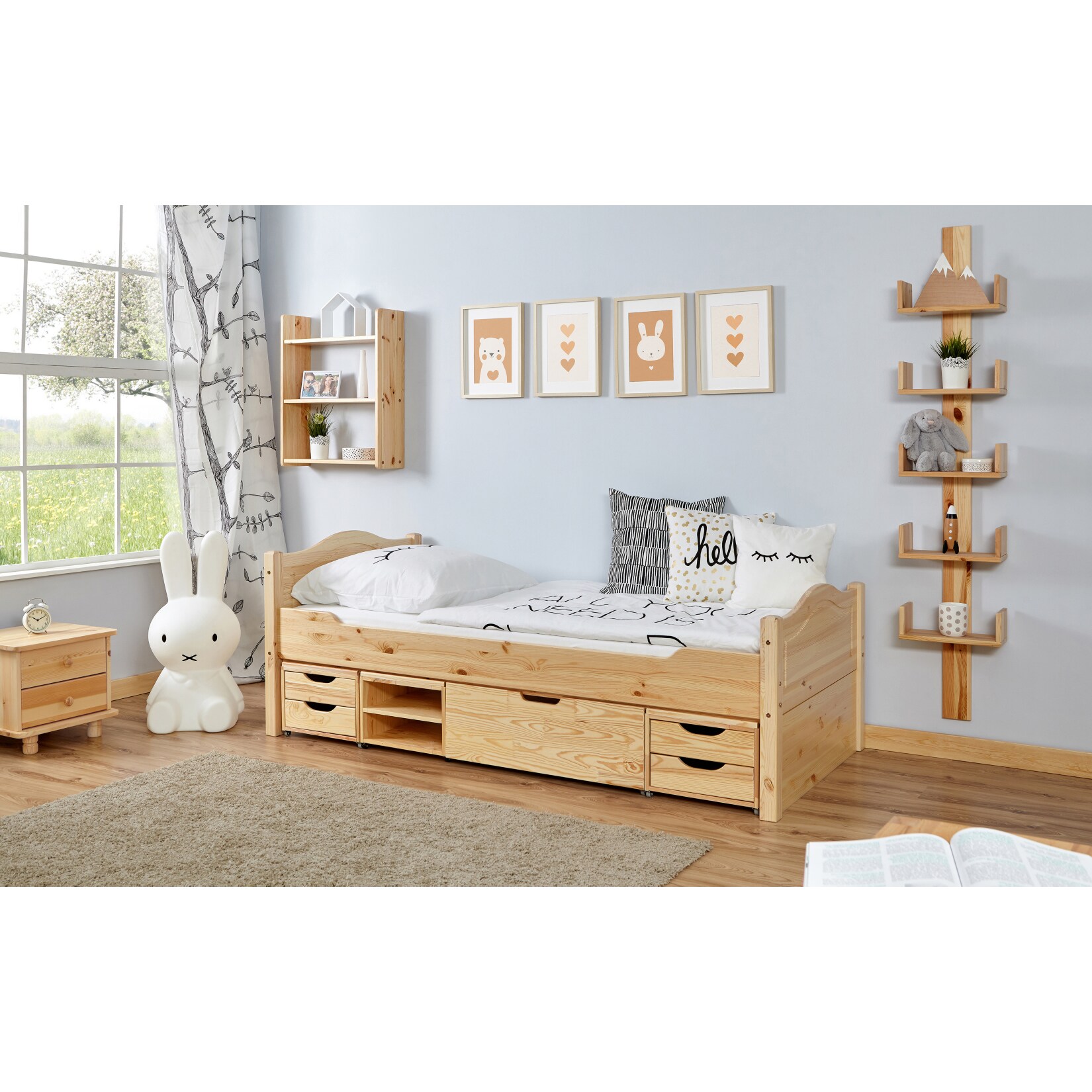 TiCAA Einzelbett "Leni" 90x200 Kiefer Natur