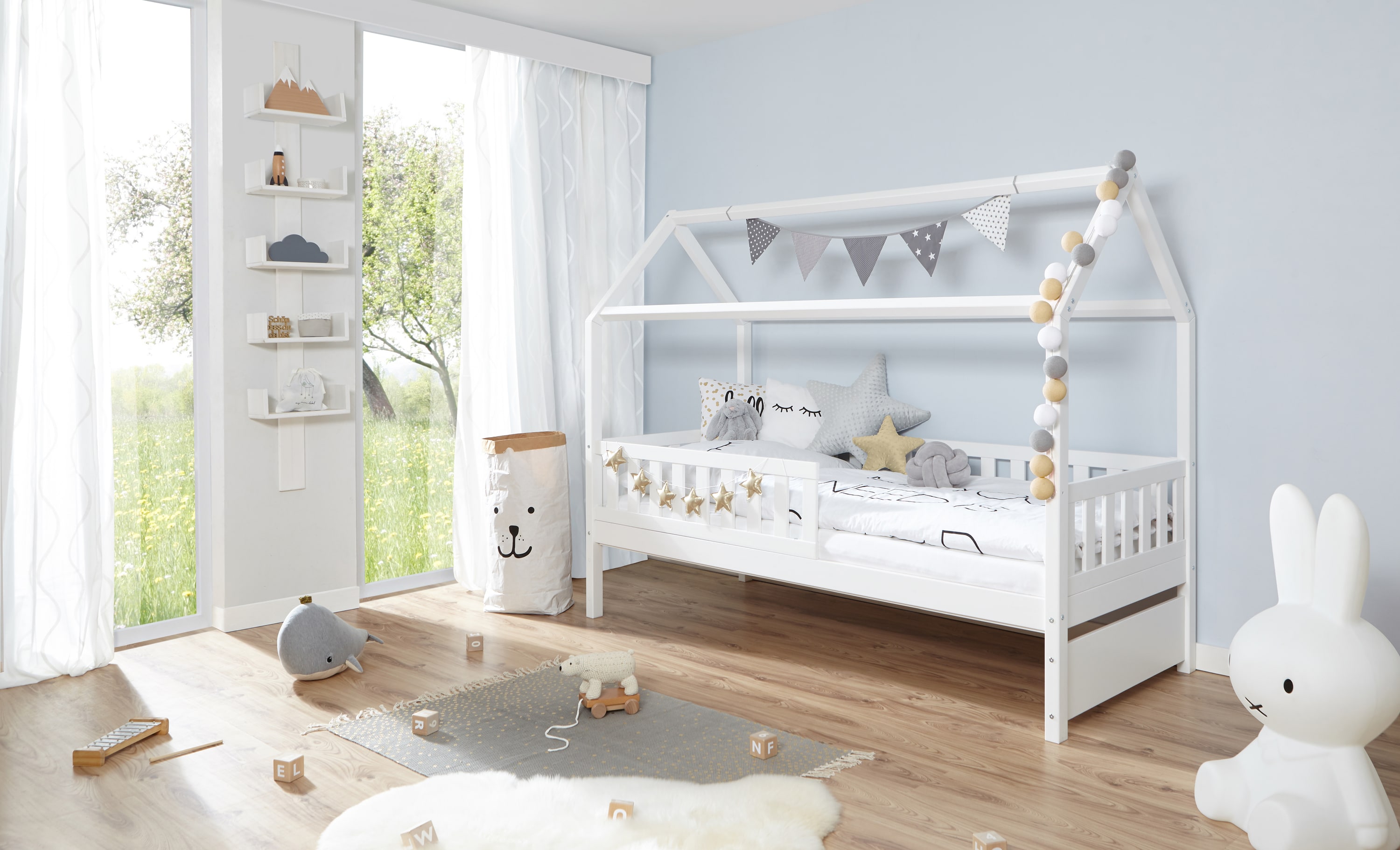 TiCAA Hausbett "Traumhaus" Kiefer Wei&szlig; - Bild 1