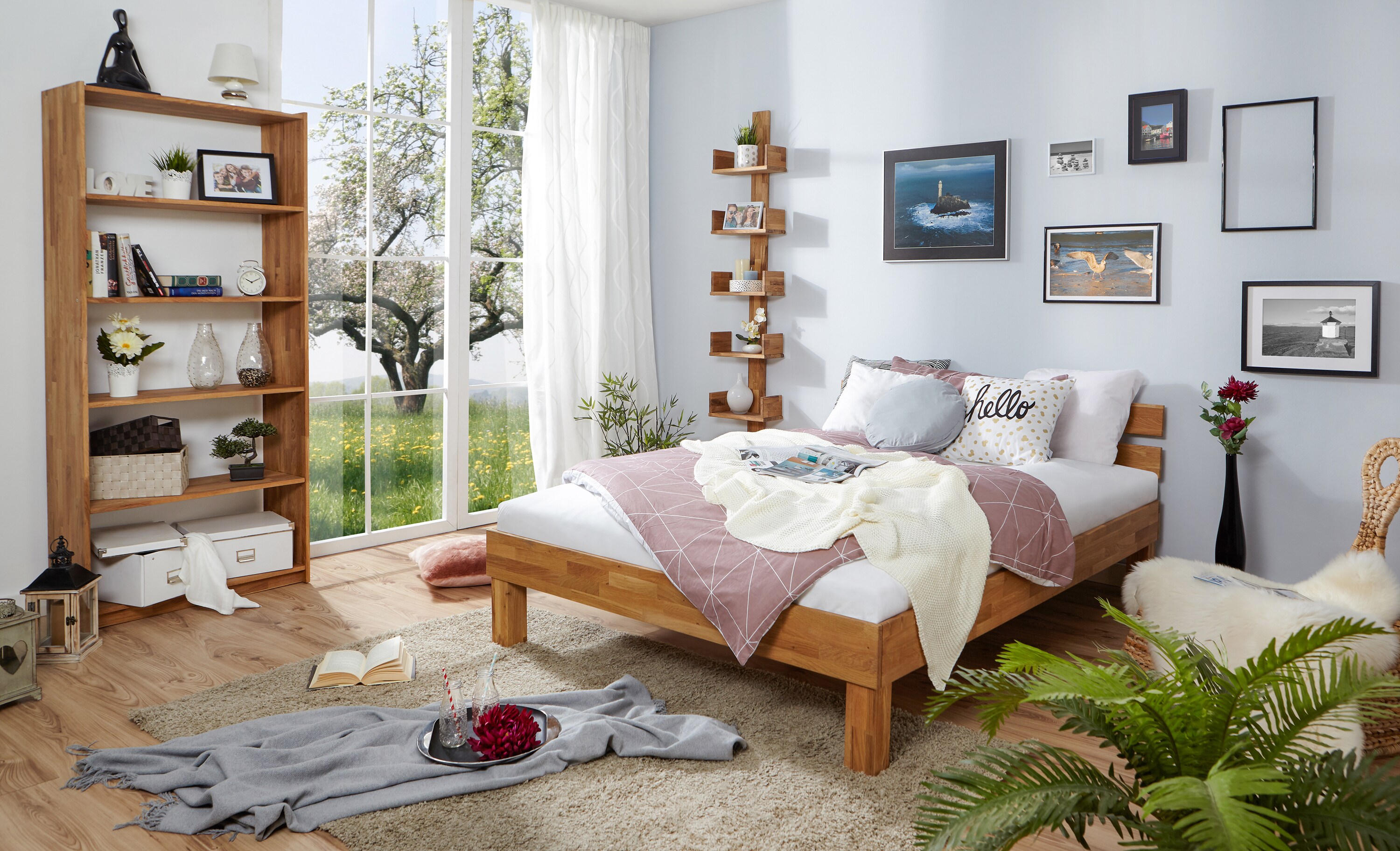 TiCAA Eiche Bett "Luis" massiv Einzelbett Futonbett Doppelbett - Bild 1