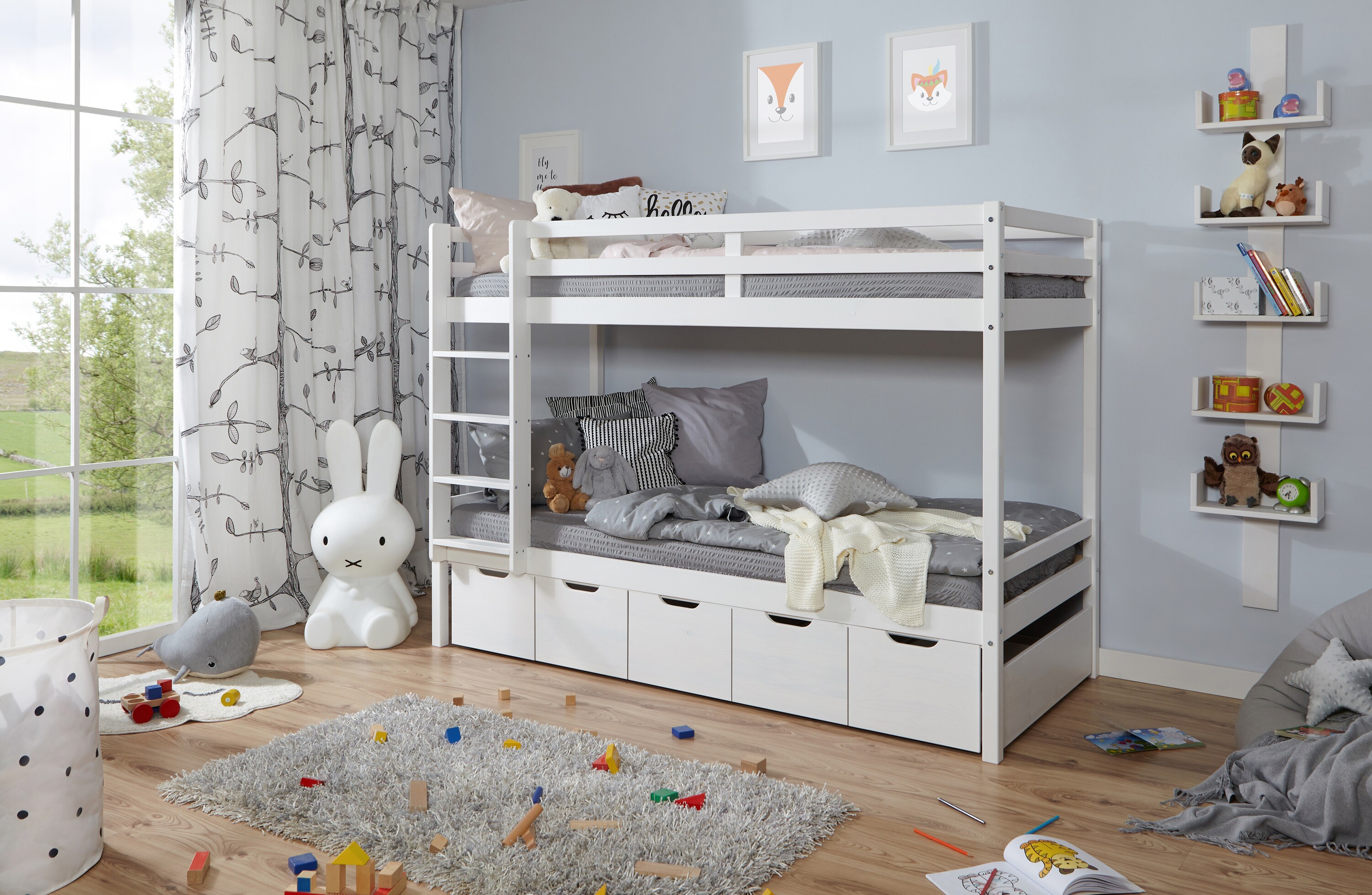 TiCAA Etagenbett Finn Wei&szlig; mit 5er Schubk&auml;sten - Bild 1