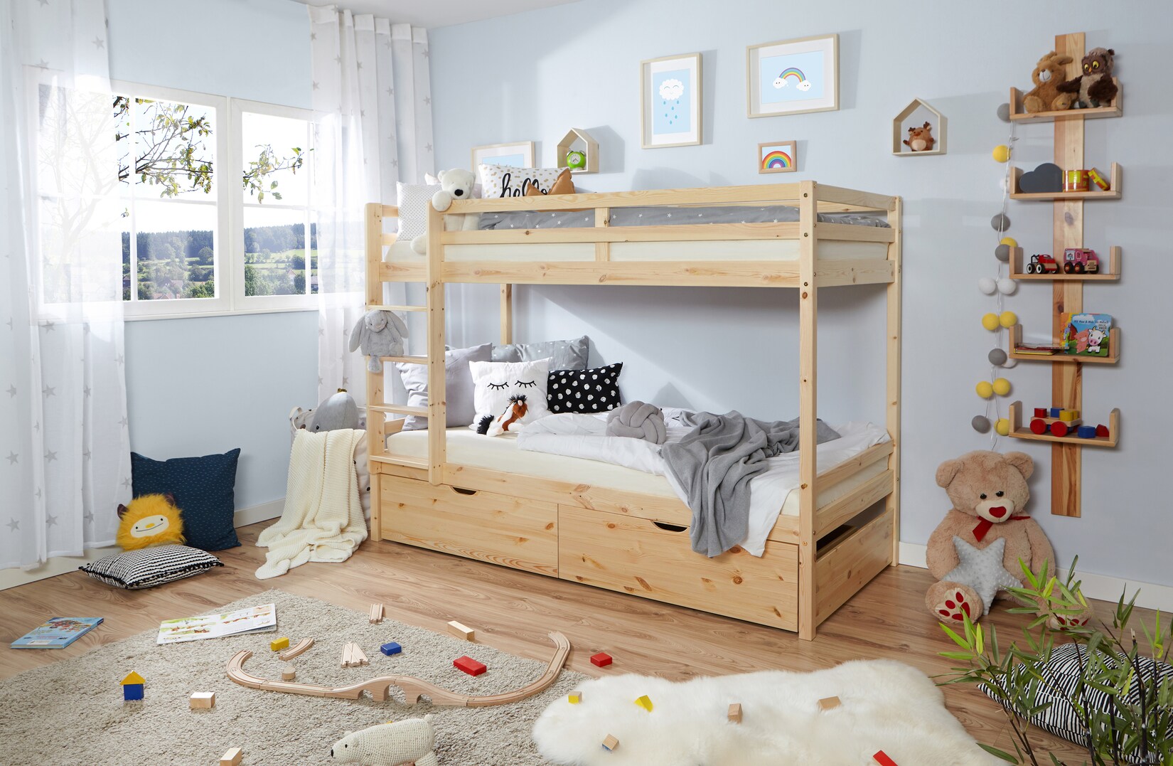 TiCAA Etagenbett Finn Natur mit 2er Schubkästen | 04251105957287