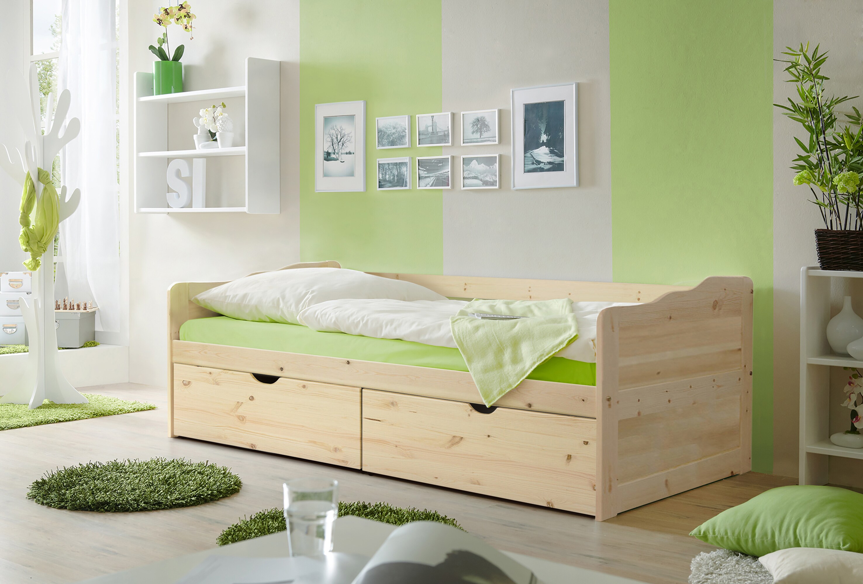 TiCAA Sofabett Funktionsbett G&auml;stebett Melanie Kiefer Natur inkl. Matratze und Rollrost - Bild 1