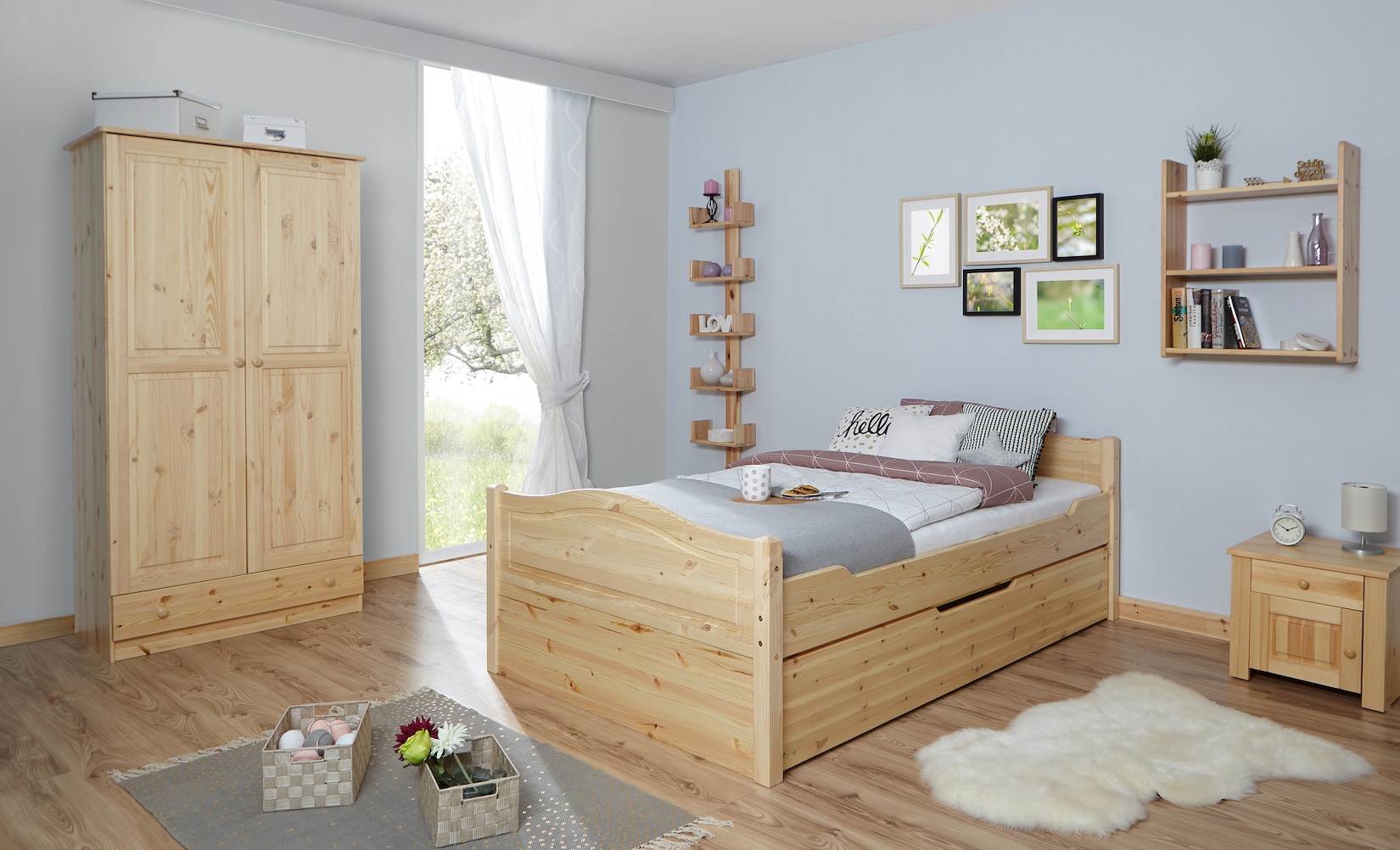 TiCAA Doppelbett "Leni" 140x200 mit Zusatzbett