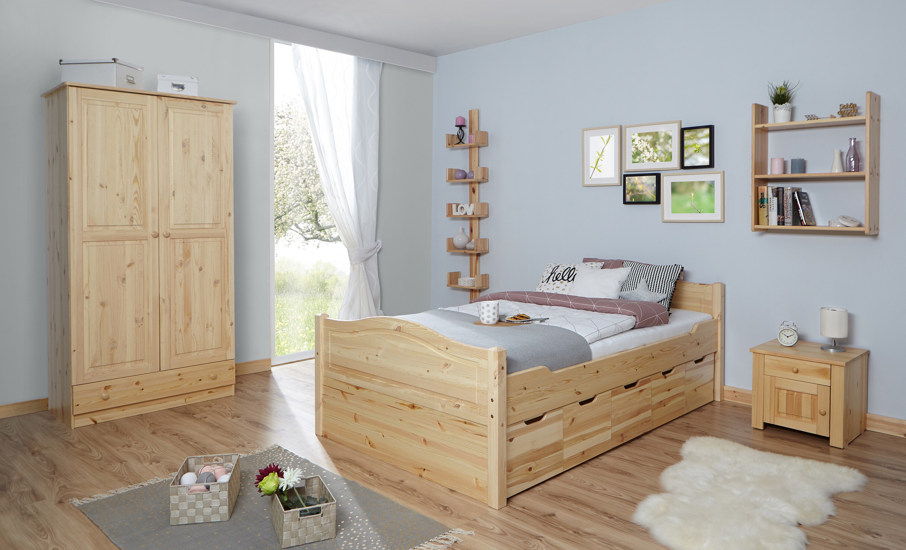 TiCAA Doppelbett "Leni" 140x200 mit 5er Schubk&auml;sten - Bild 1