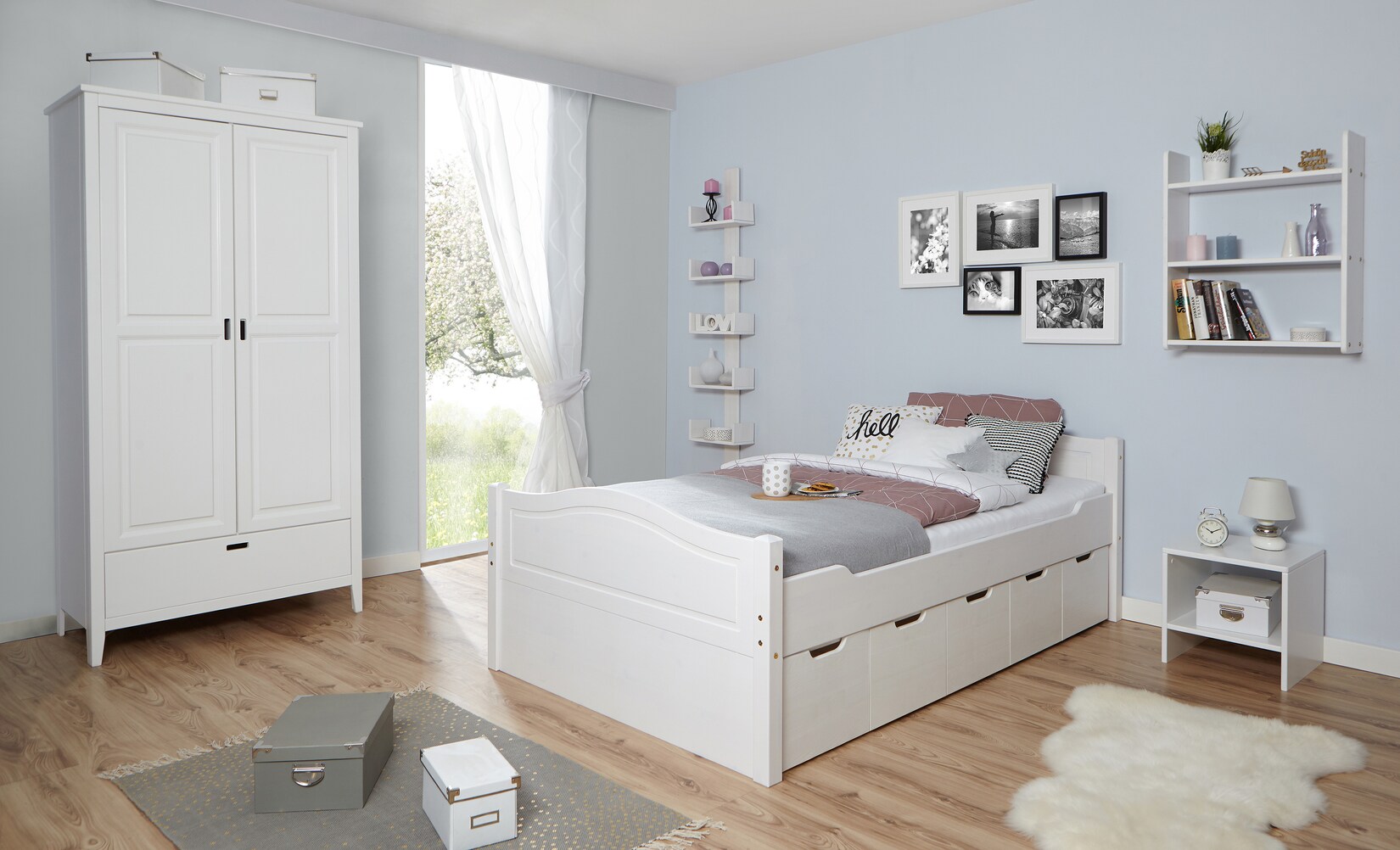 TiCAA Doppelbett „Leni“ 140×200 mit 5er Schubkästen | 04251105959236