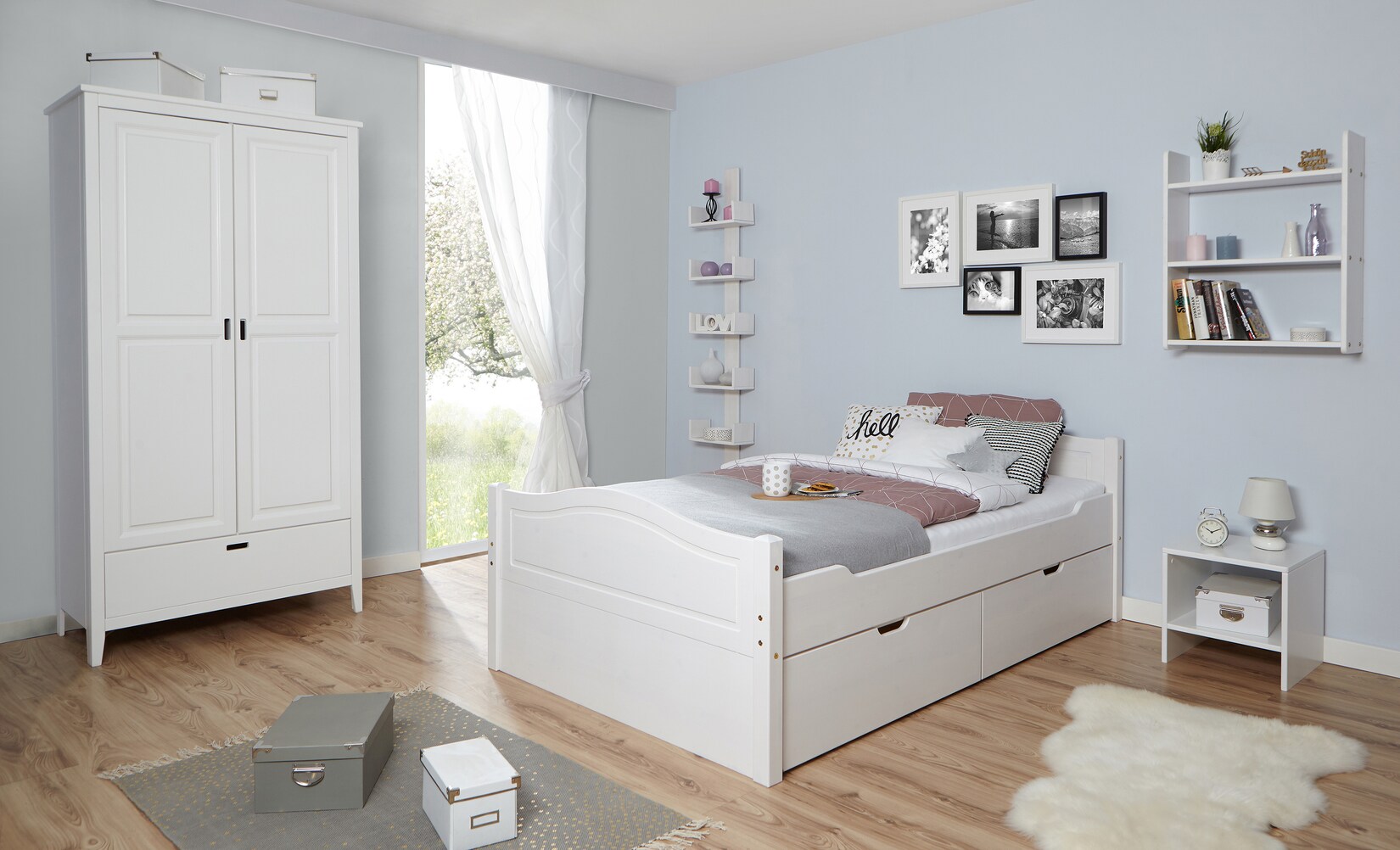 TiCAA Doppelbett „Leni“ 140×200 mit 2er Schubkästen | 04251105959250
