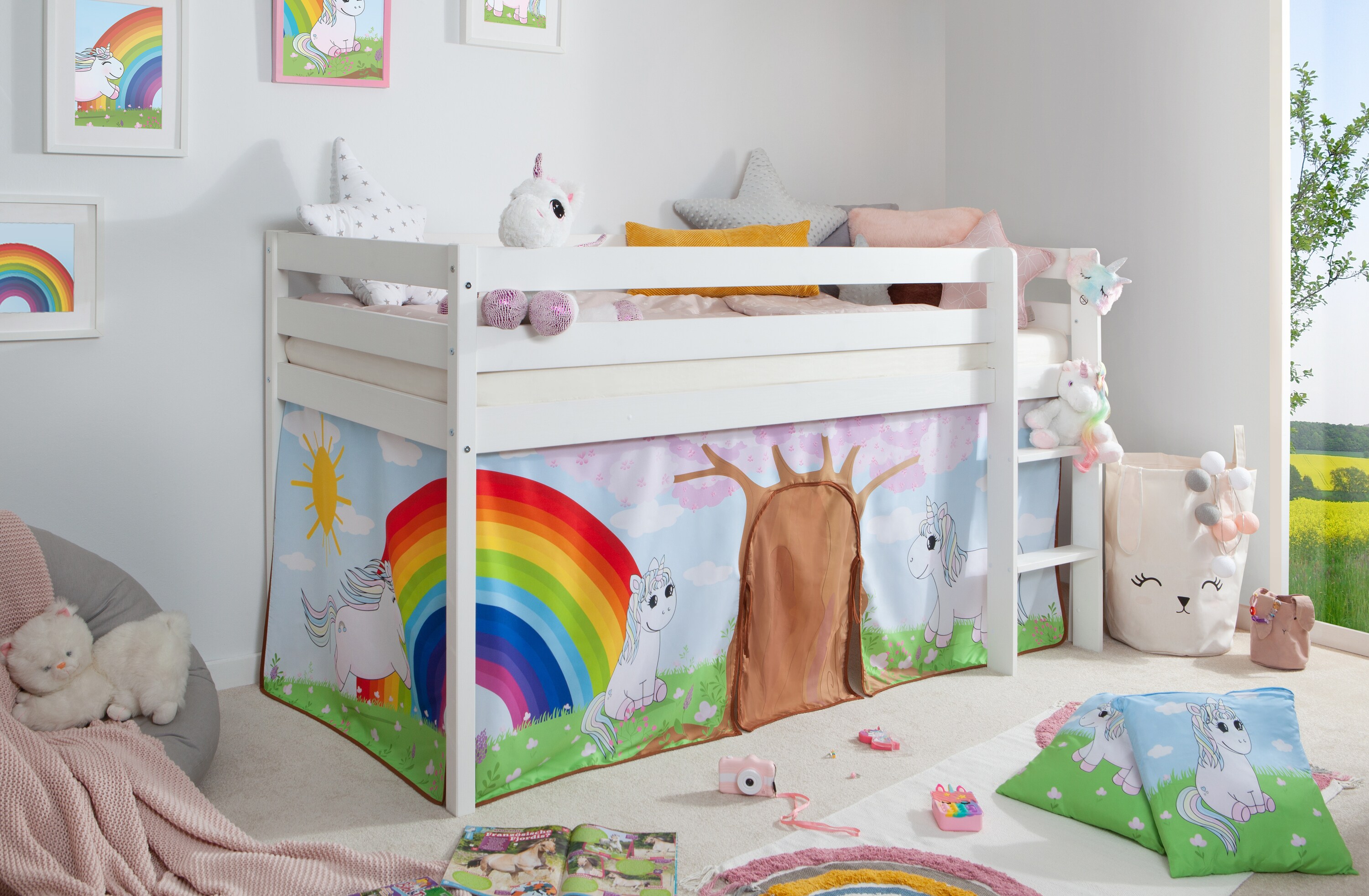 TiCAA Hochbett "Einhorn Rainbow" Kiefer wei&szlig; - Bild 1