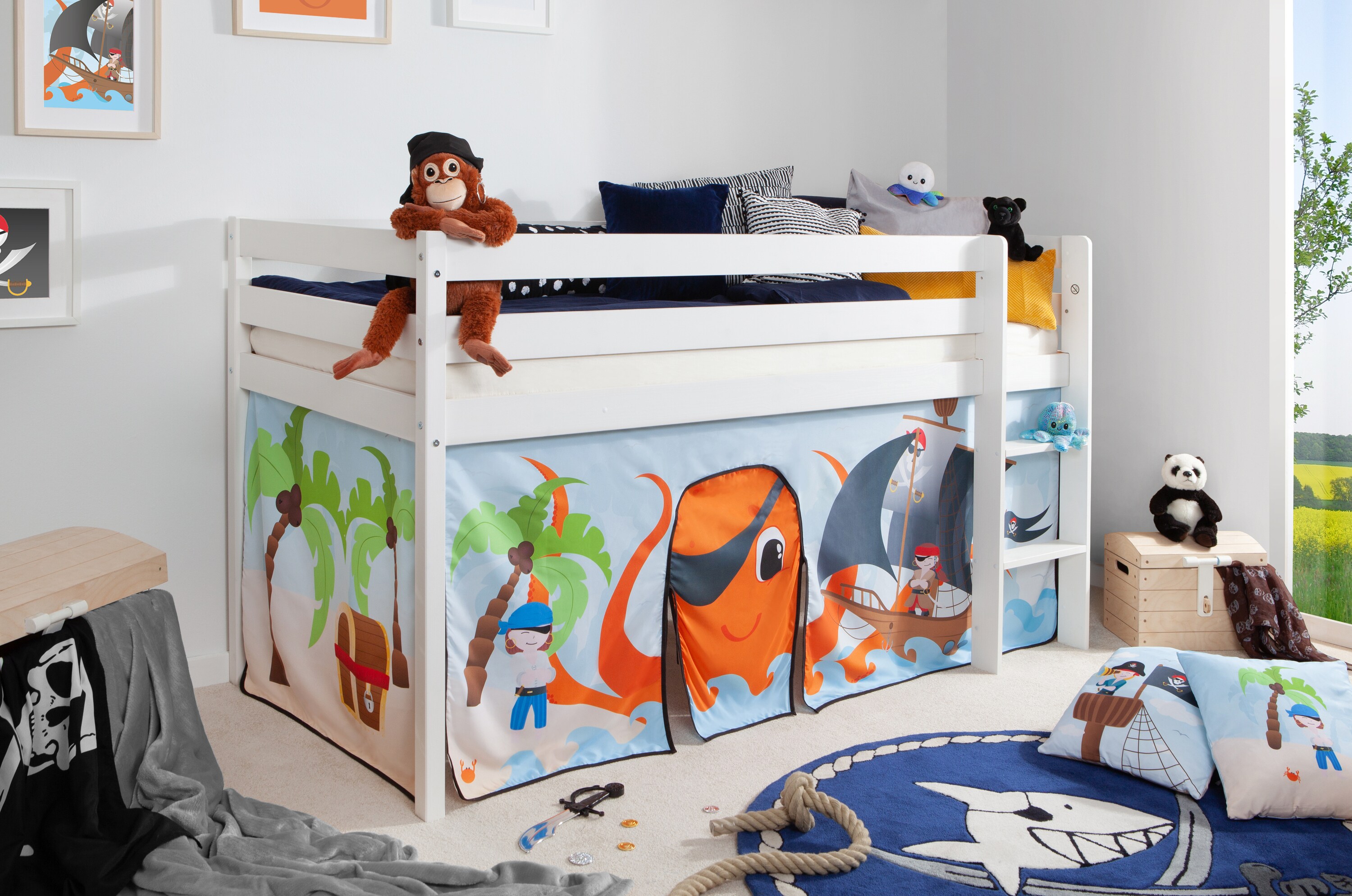 TiCAA Hochbett "Pirat Luan" Kiefer wei&szlig; - Bild 1