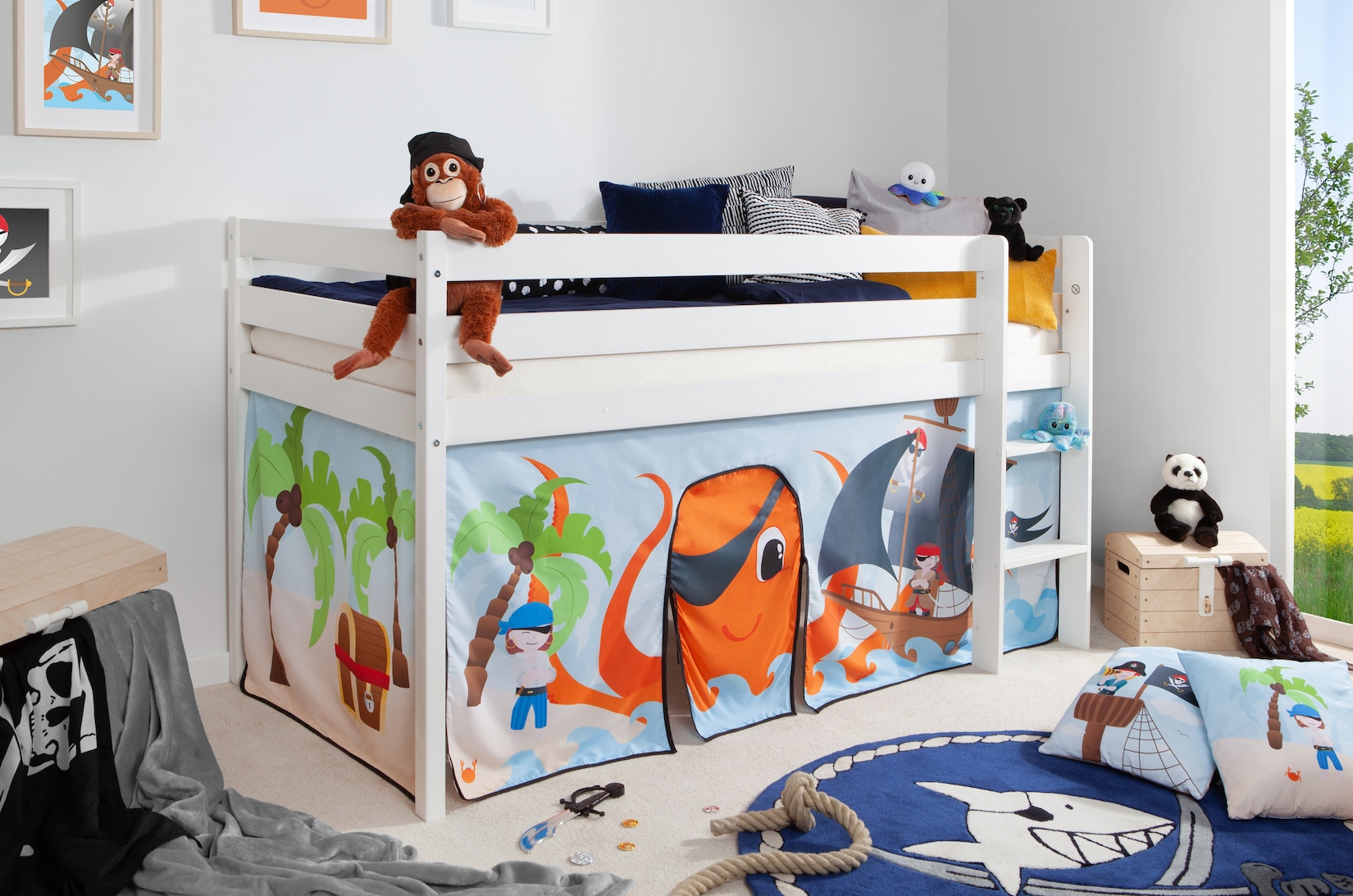 TiCAA Hochbett "Pirat Luan" Kiefer weiß