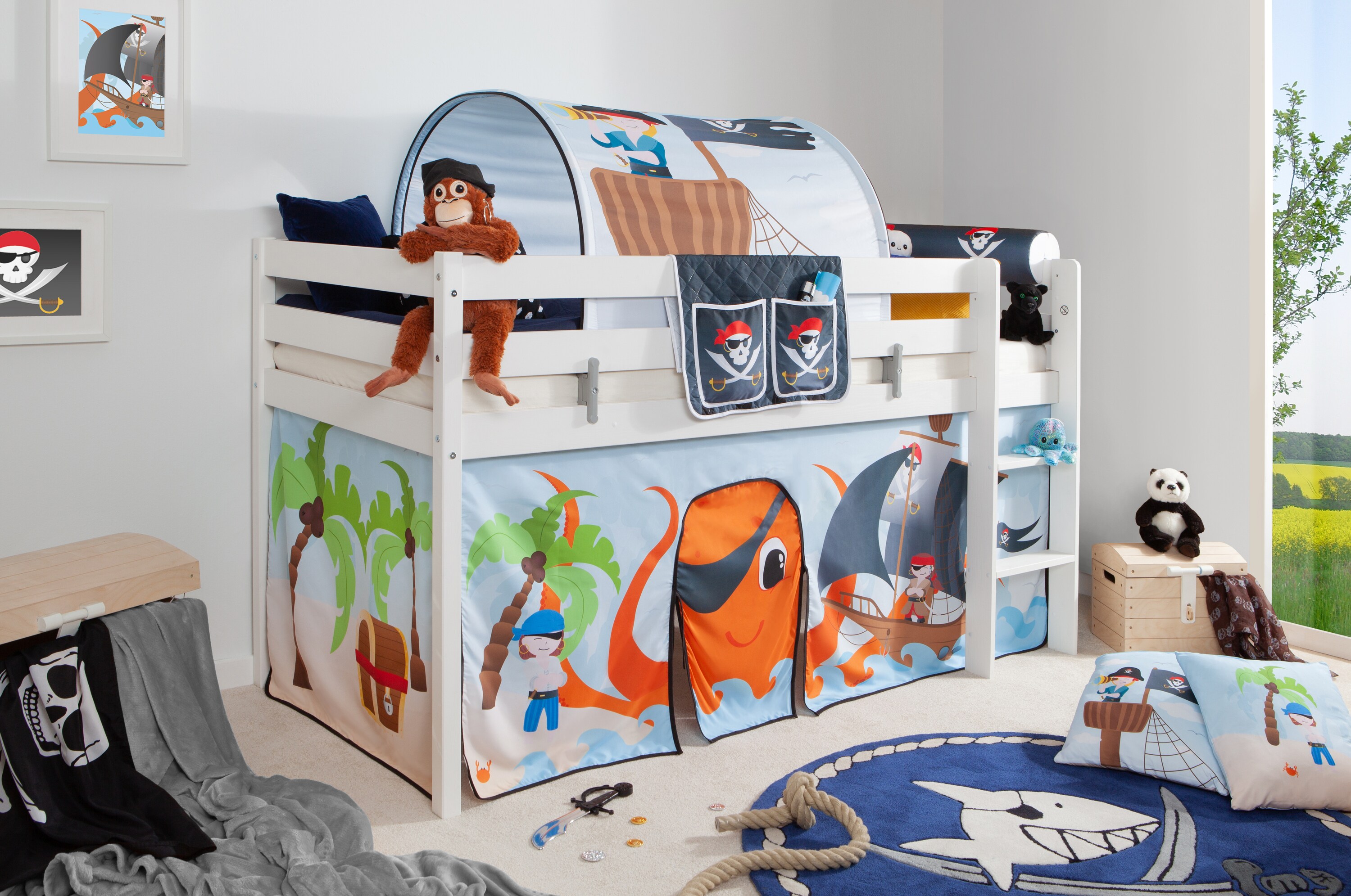 TiCAA Hochbett "Pirat Luan" inkl. Zubeh&ouml;r Kiefer wei&szlig; - Bild 1