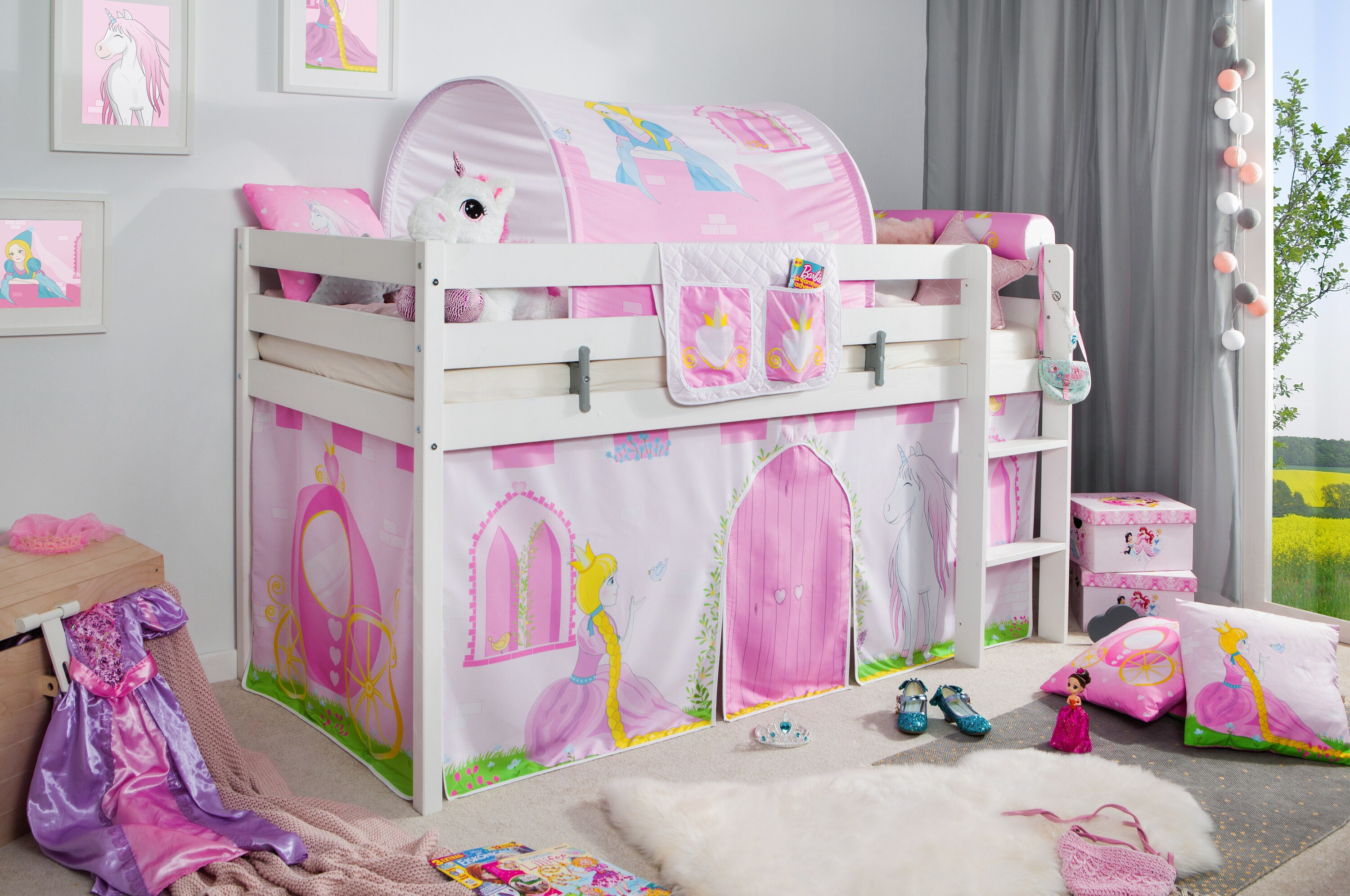 TiCAA Hochbett "Prinzessin Liora" inkl. Zubeh&ouml;r Kiefer wei&szlig; - Bild 1