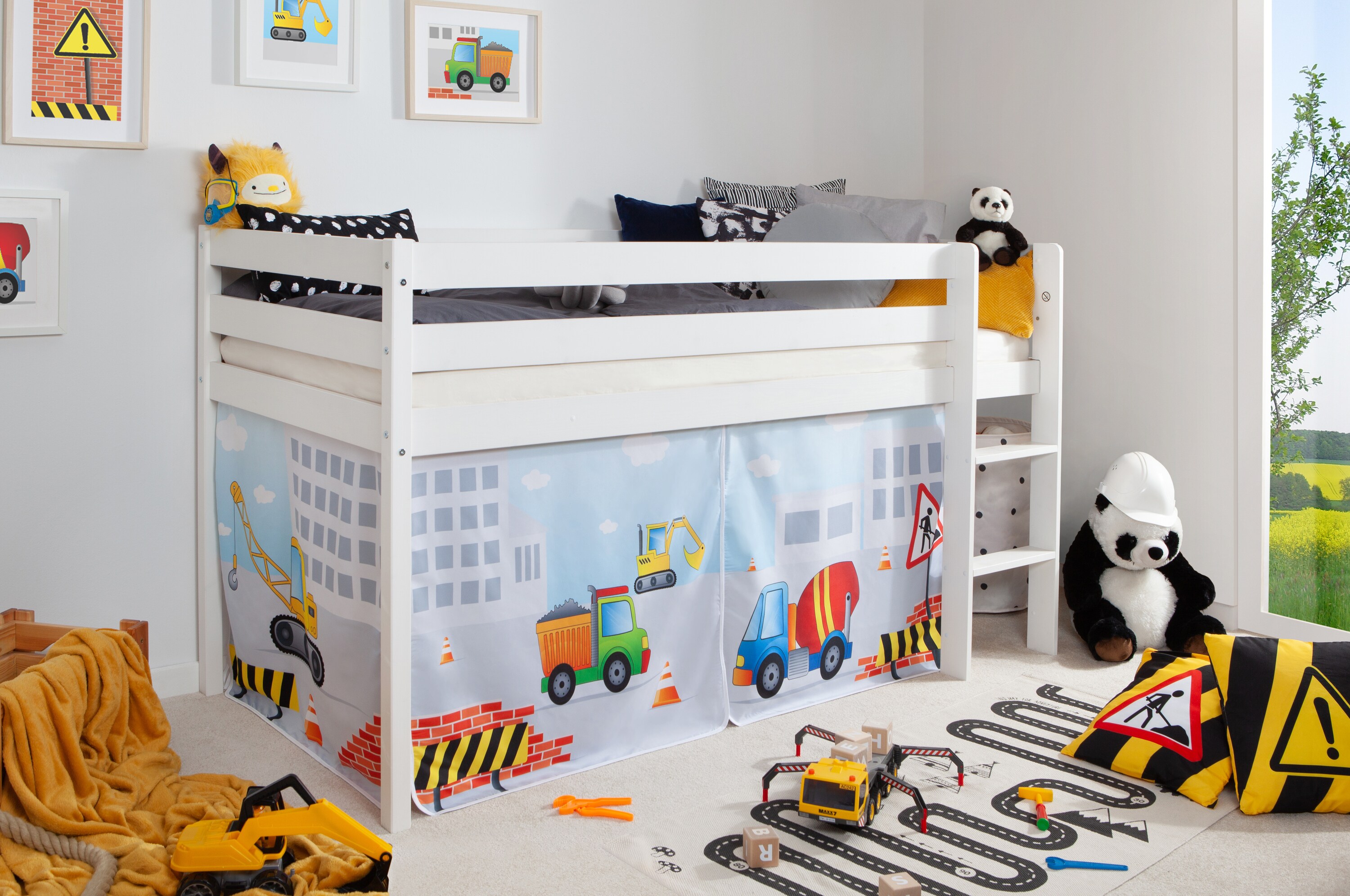 TiCAA Hochbett "Oskars Baustelle" Kiefer wei&szlig; - Bild 1