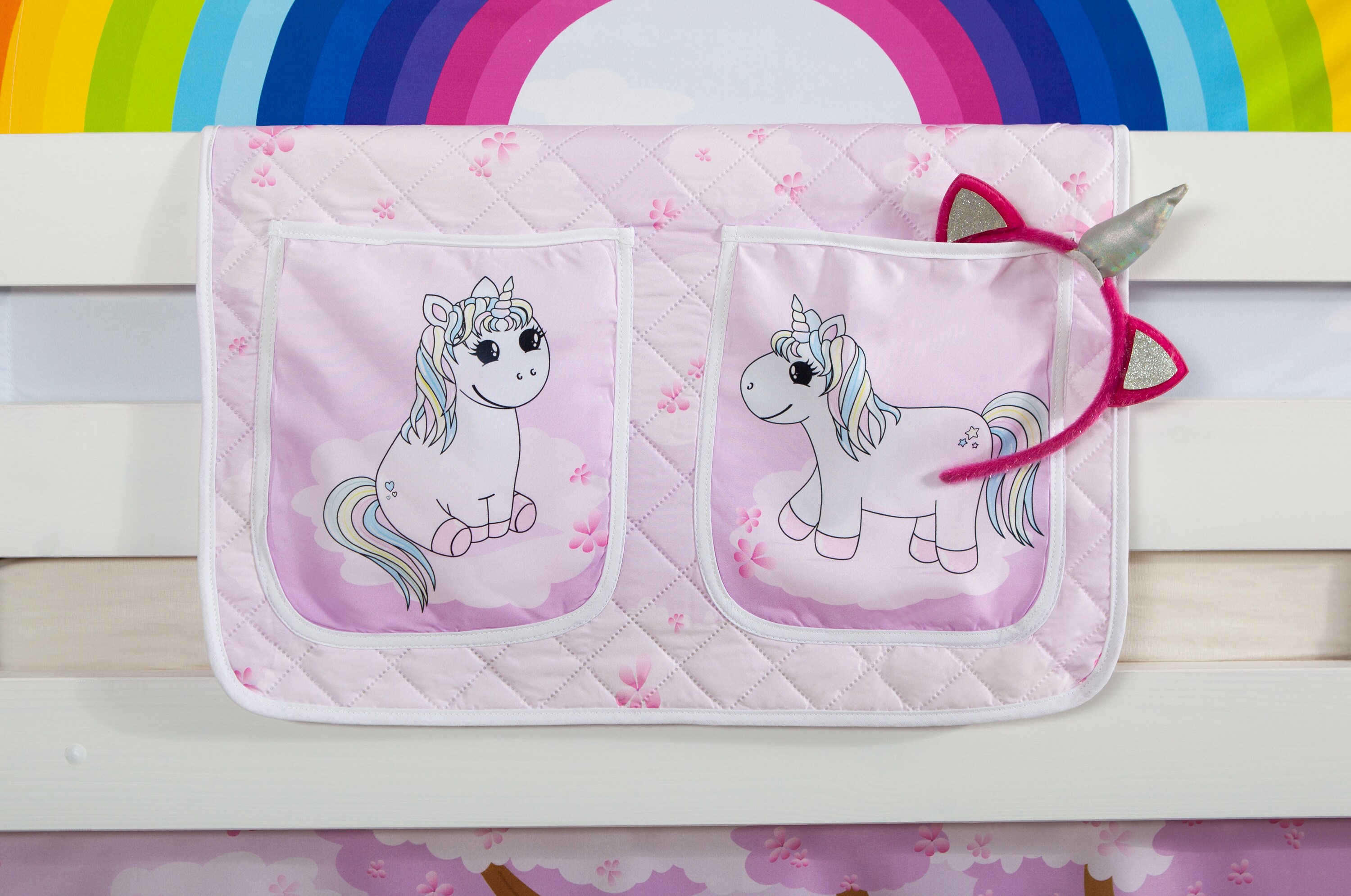 TiCAA Kinder Bett-Tasche "Einhorn Rainbow" f&uuml;r Hoch- und Etagenbetten - Bild 1