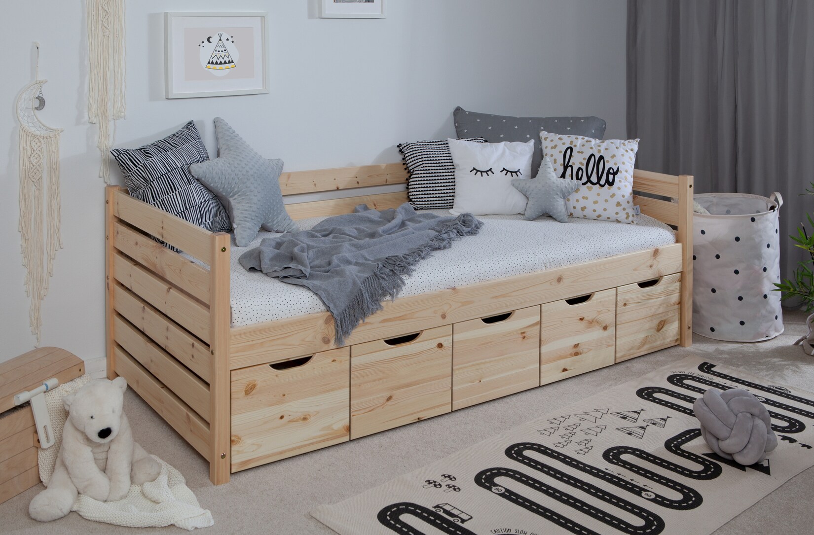 TiCAA Sofabett Naomi inkl. 5x Schubkästen, 90x200