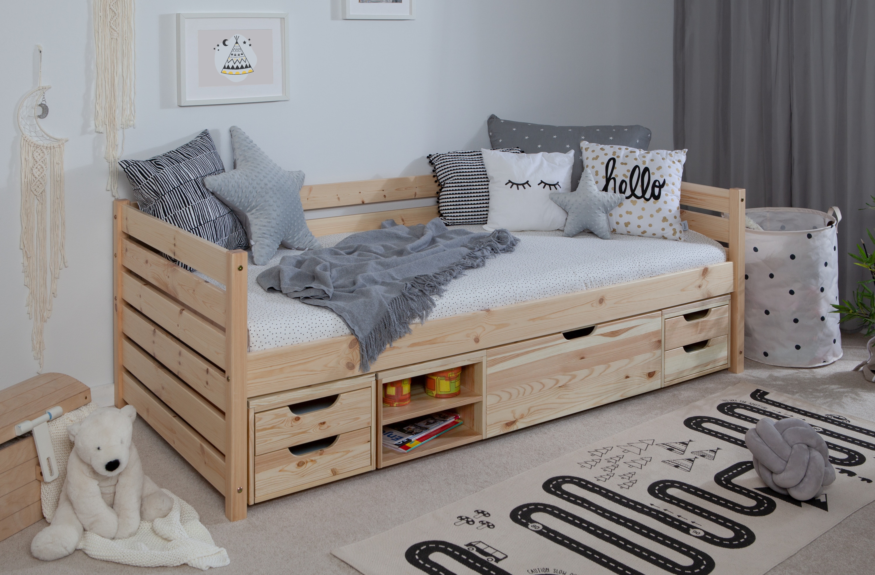 TiCAA Sofabett Naomi inkl. Funktionsschubk&auml;sten, 90x200 - Bild 1