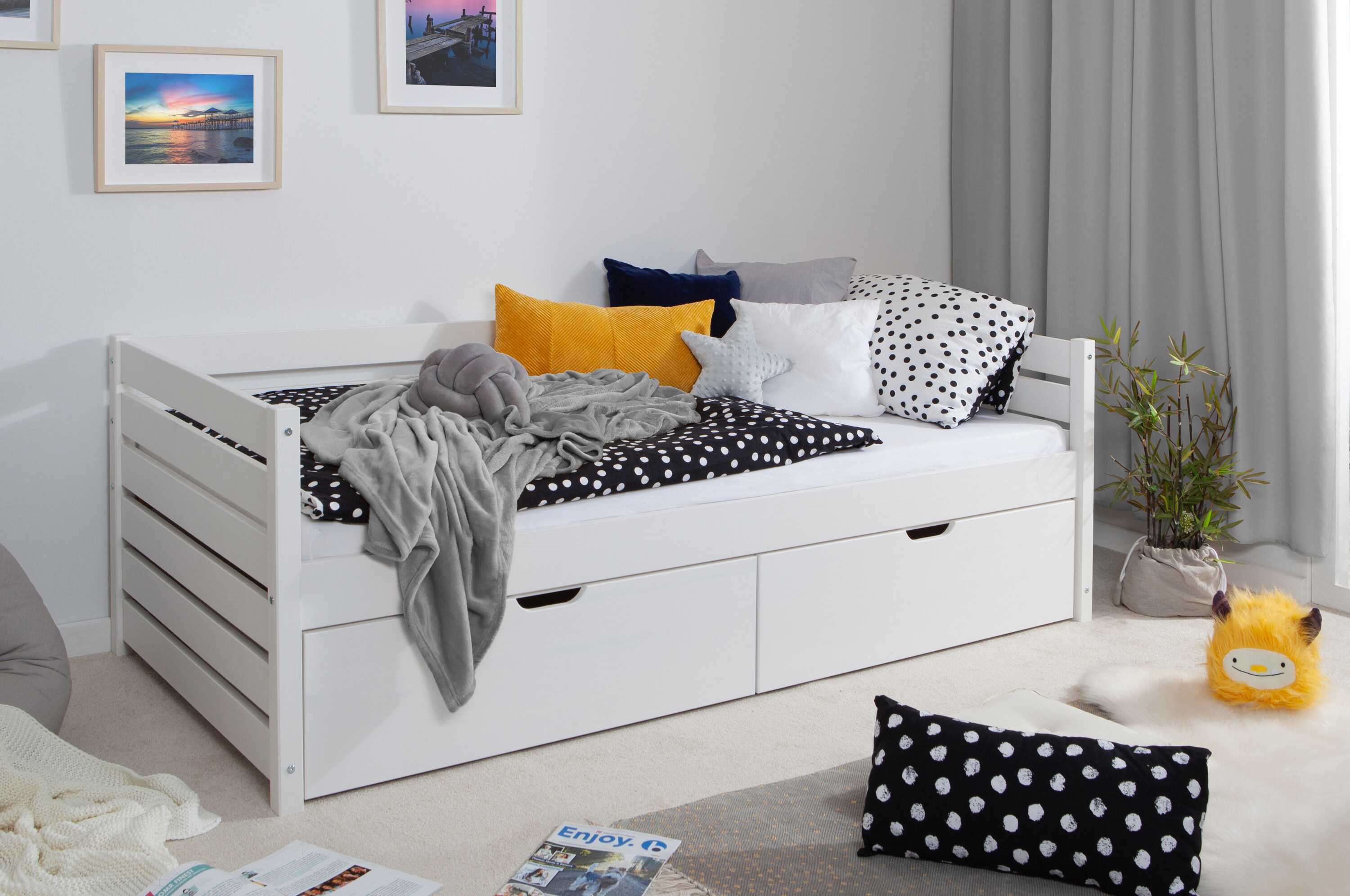 TiCAA Sofabett Naomi inkl. 2x Schubk&auml;sten, 100x200, Wei&szlig; - Bild 1