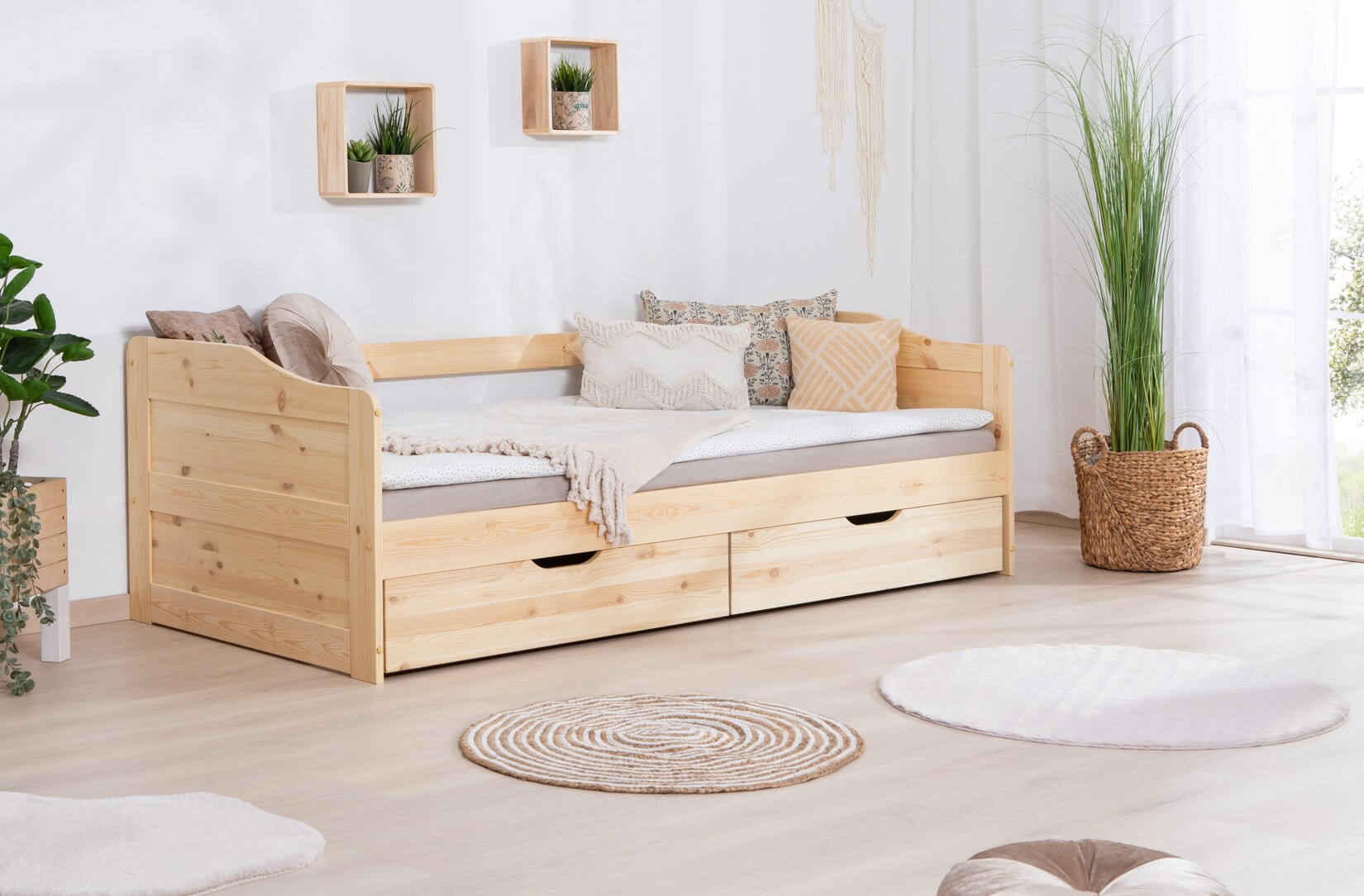 TiCAA Funktionsbett Sofabett "Melinda" Kiefer massiv
