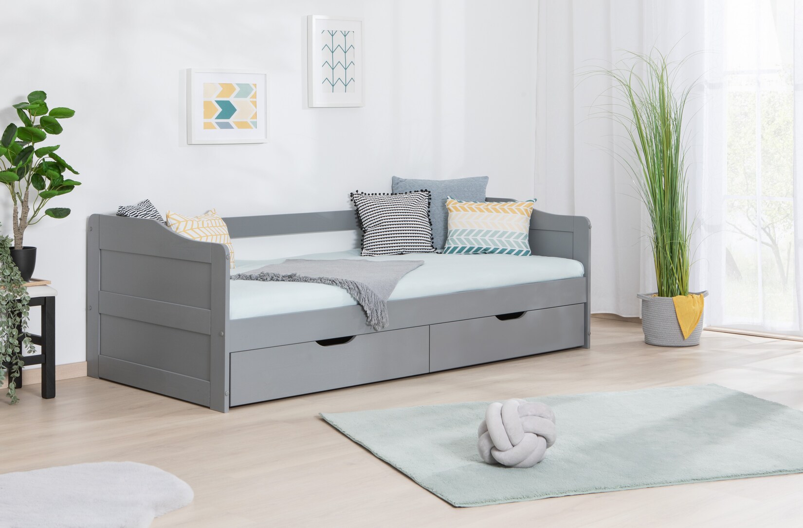 TiCAA Funktionsbett Sofabett "Melinda" Kiefer massiv