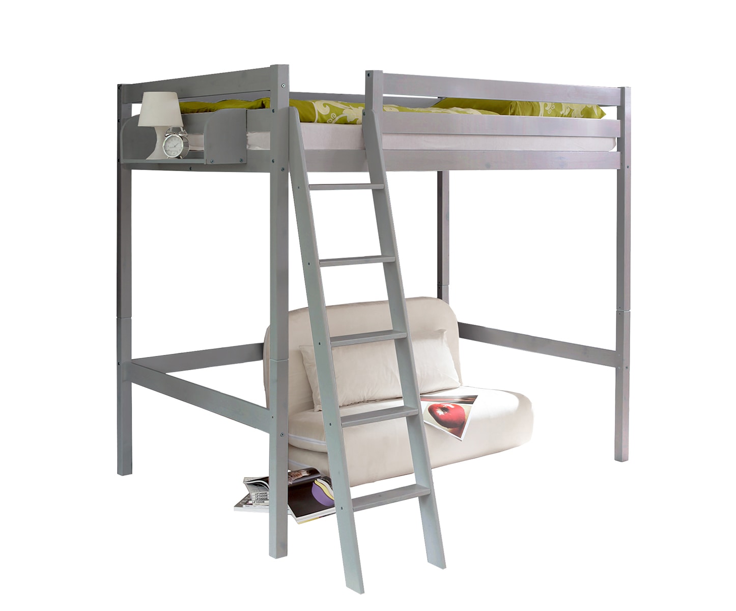 TiCAA Hochbett Hochschl&auml;fer "Matthias" Kiefer Hellgrau 140x200 cm - Bild 1