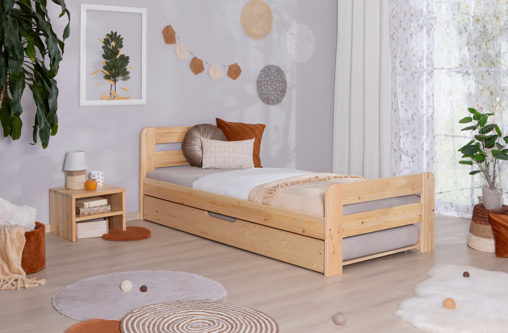 TiCAA Einzelbett Doppelbett Bert Kiefer Natur aus Massivholz