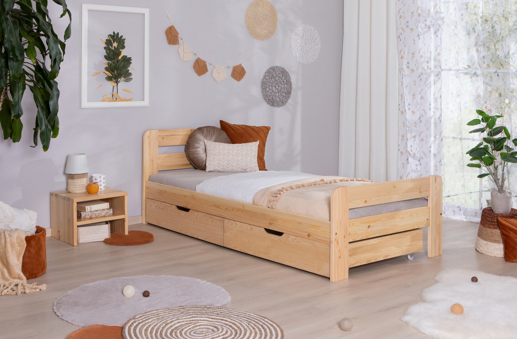 TiCAA Einzelbett Doppelbett Bert Kiefer Natur aus Massivholz