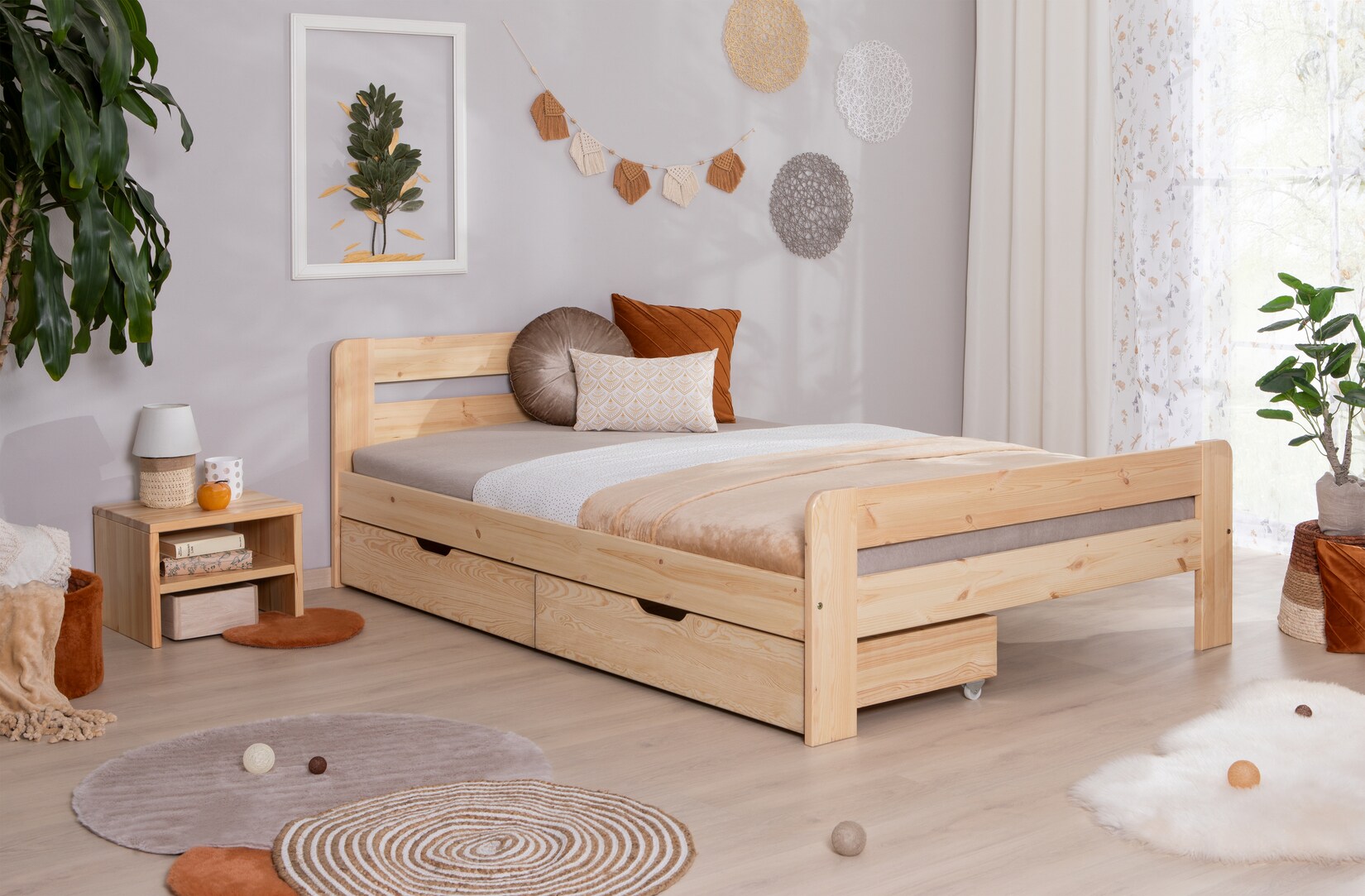 TiCAA Einzelbett Doppelbett Bert Kiefer Natur aus Massivholz