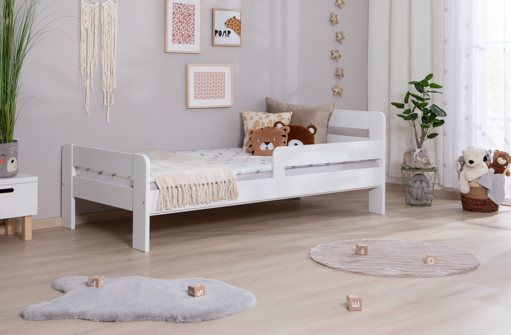 TiCAA Einzelbett Kinderbett Jugendbett, Bennet mit Rausfallschutz & Lattenrost für Schlafzimmer, Kinderzimmer Kiefer Massivholz Bettgestell …
