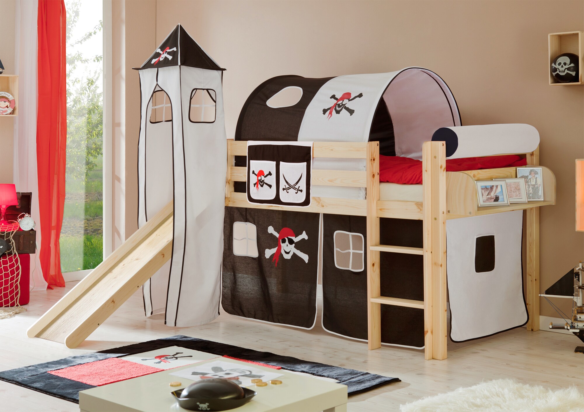 TiCAA Rutschbett mit Turm "Kasper" Kiefer Natur Motiv - Bild 1